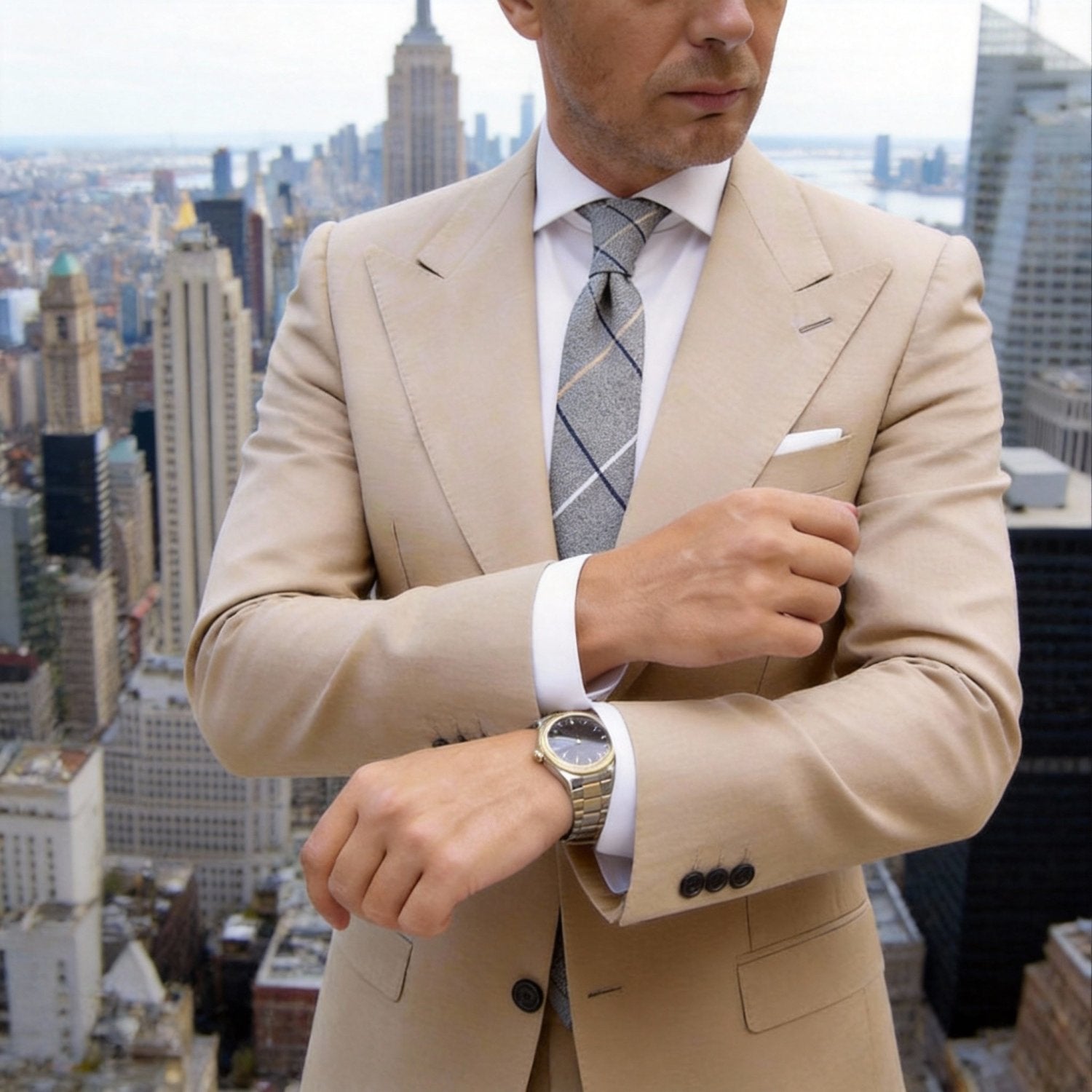 Gray With Multicolor Plaid Necktie