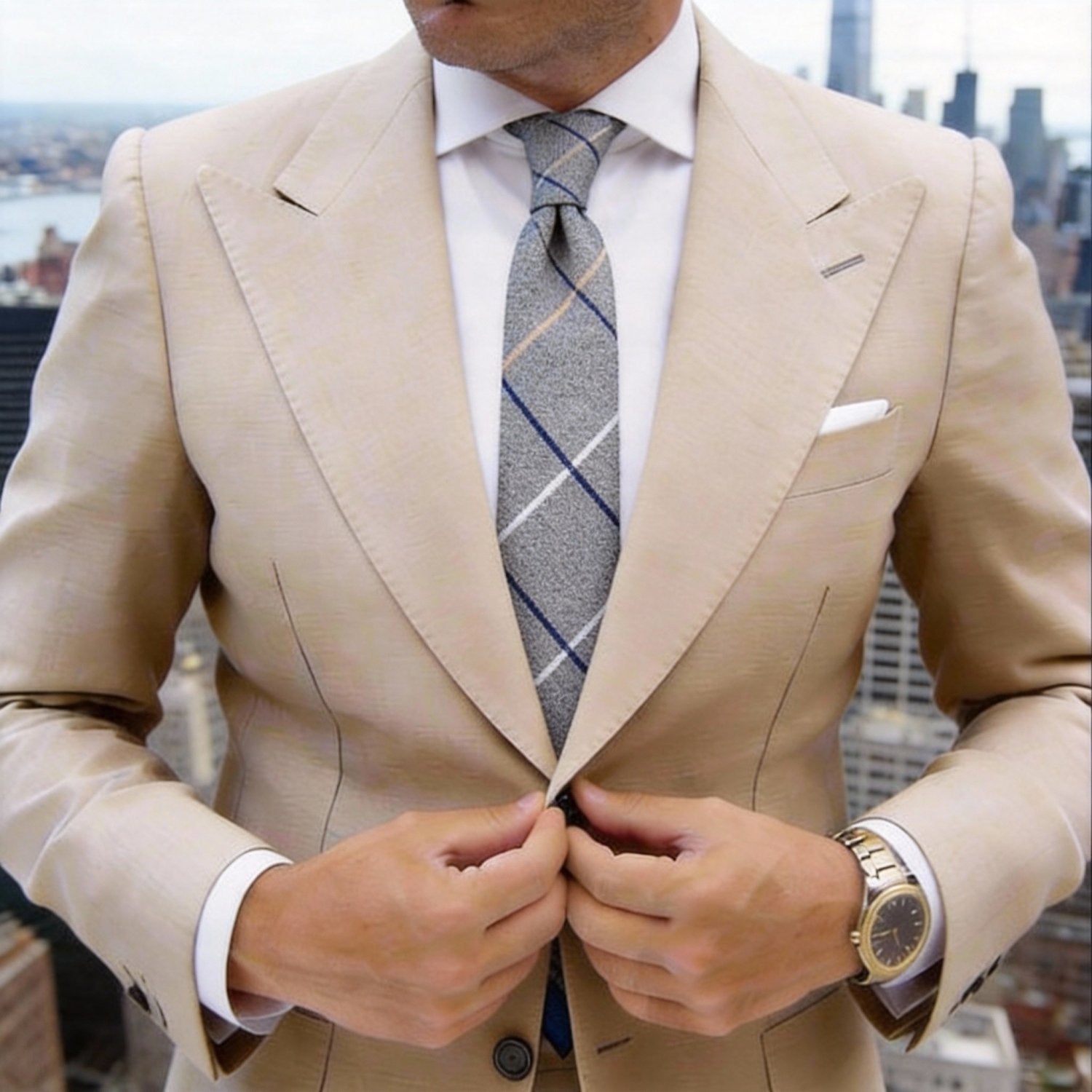 Gray With Multicolor Plaid Necktie
