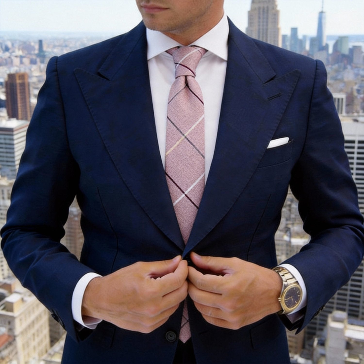 Pink Necktie With White Plaid
