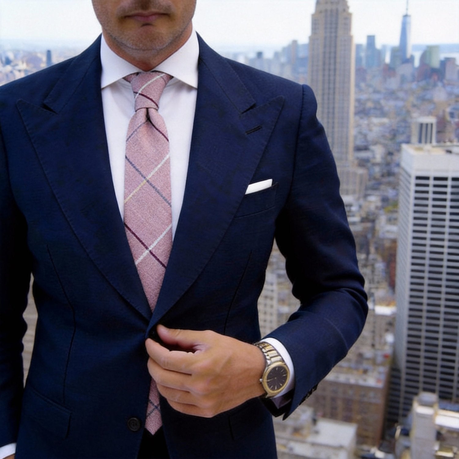 Pink Necktie With White Plaid