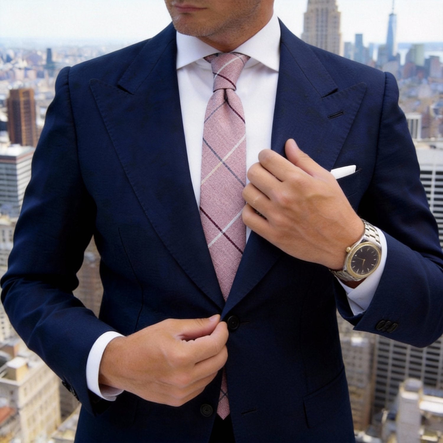 Pink Necktie With White Plaid