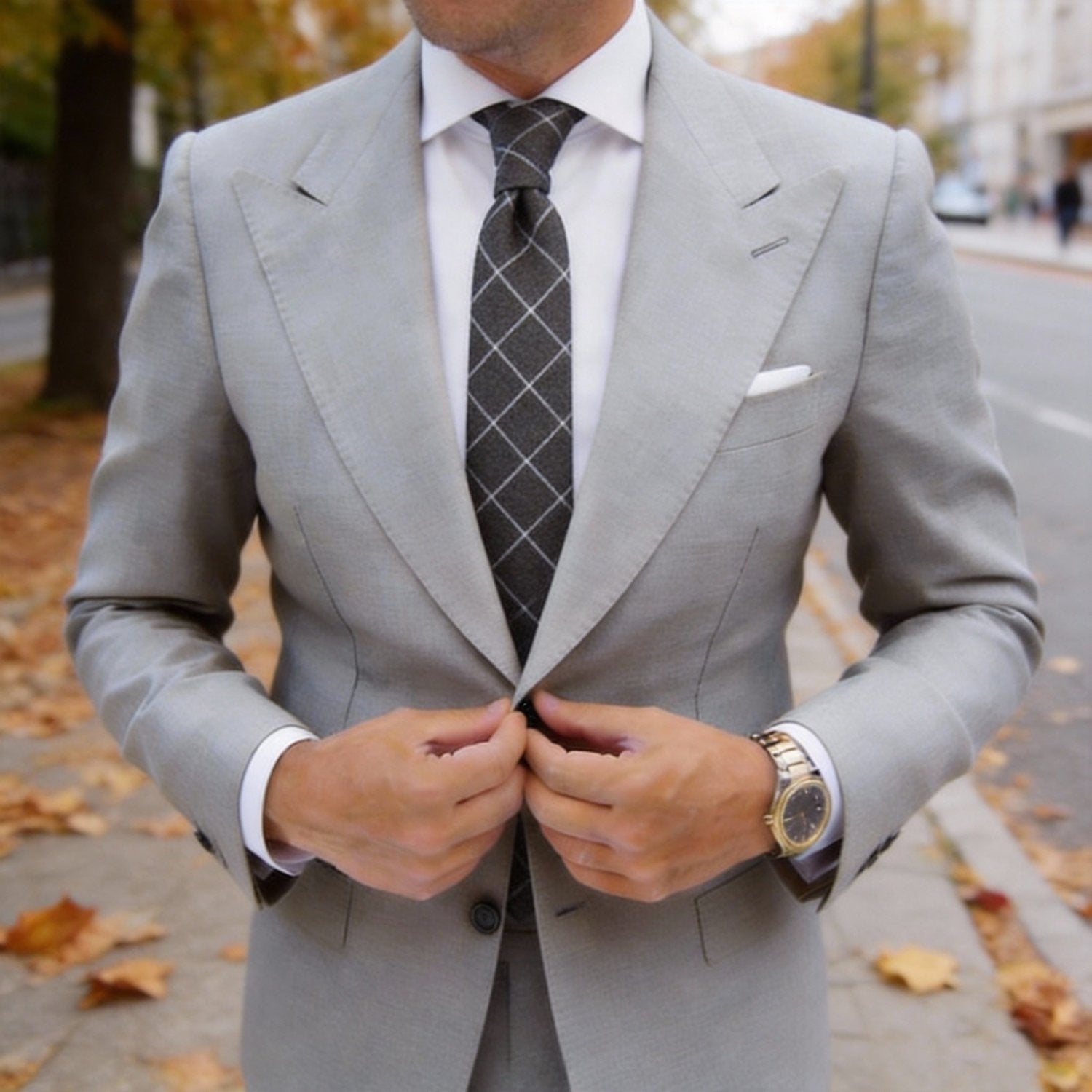 Brown With White Checkered Necktie