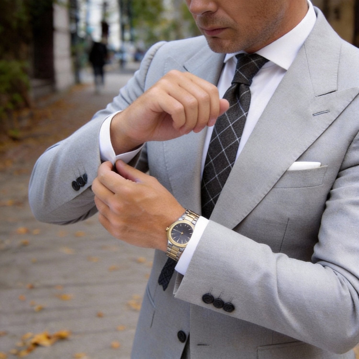 Brown With White Checkered Necktie