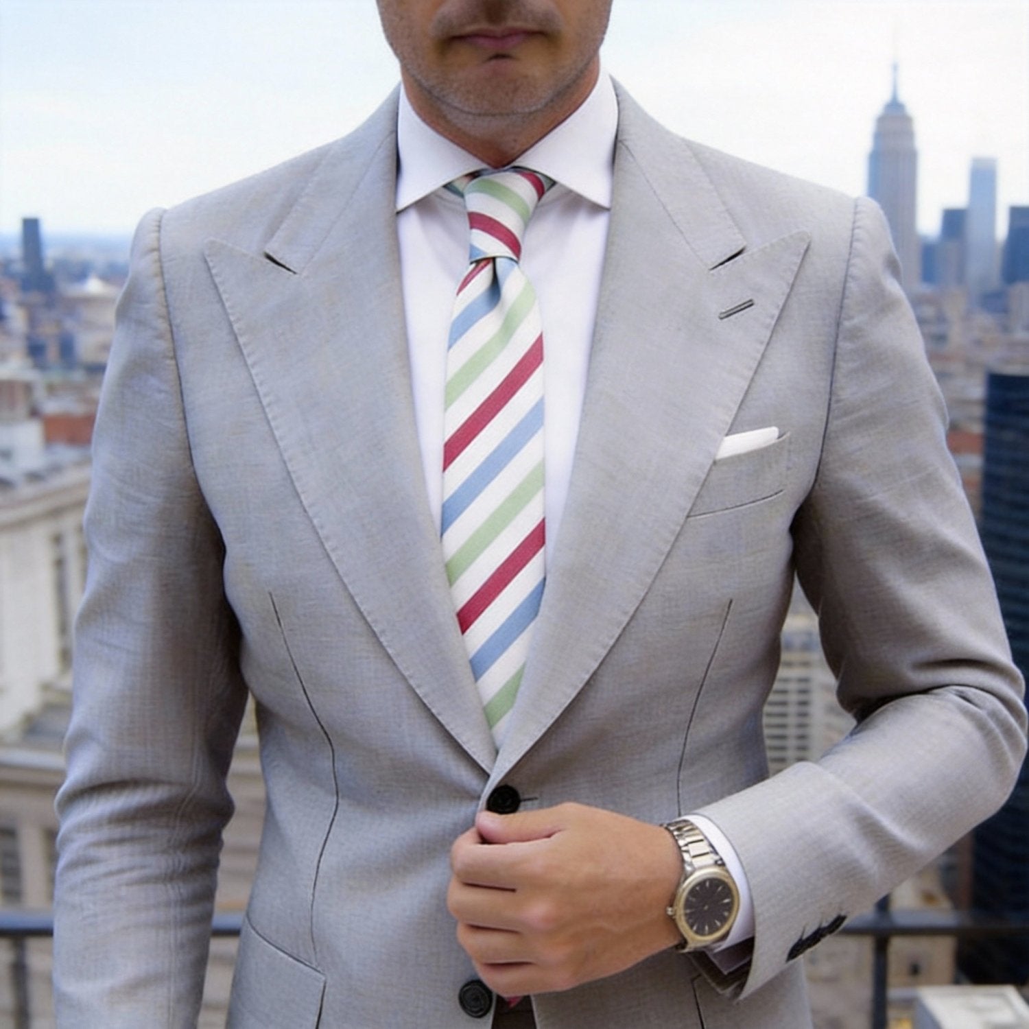 White With Multicolor Stripes Necktie