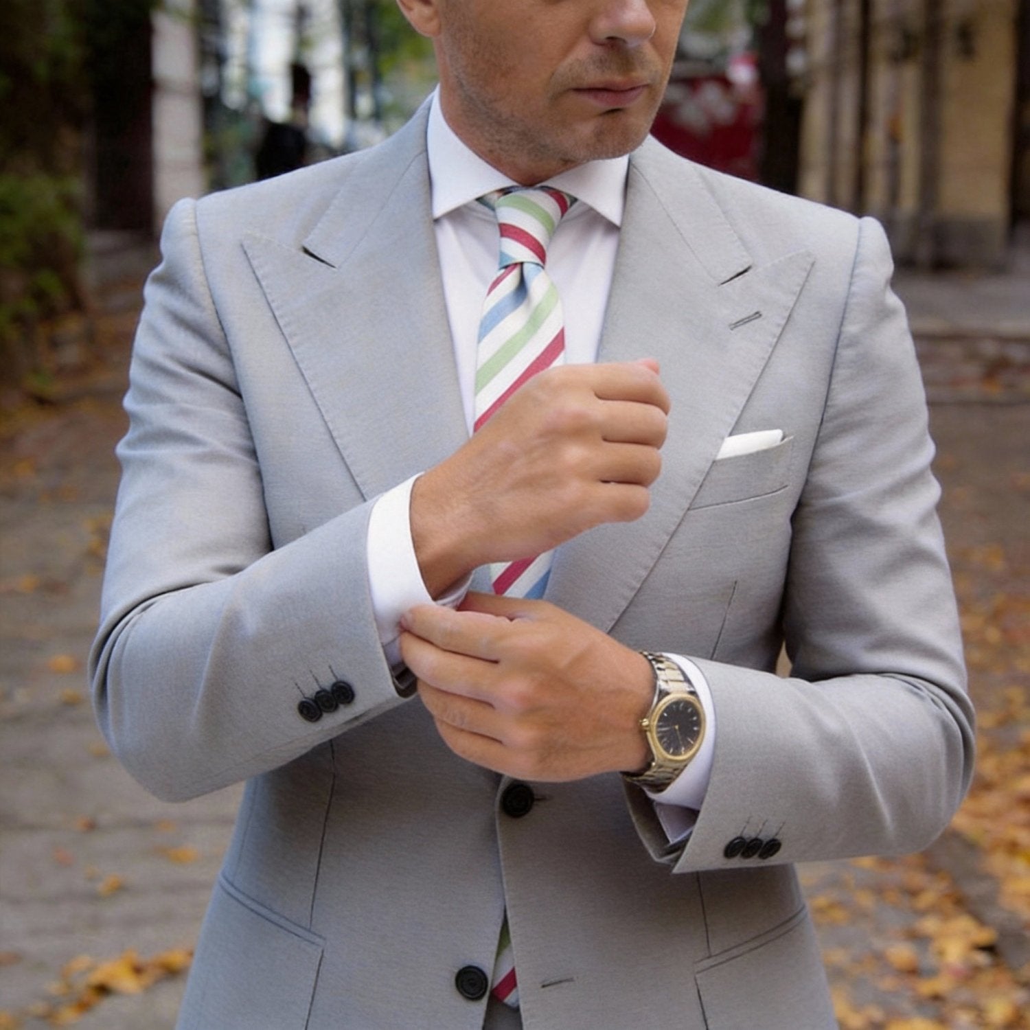 White With Multicolor Stripes Necktie