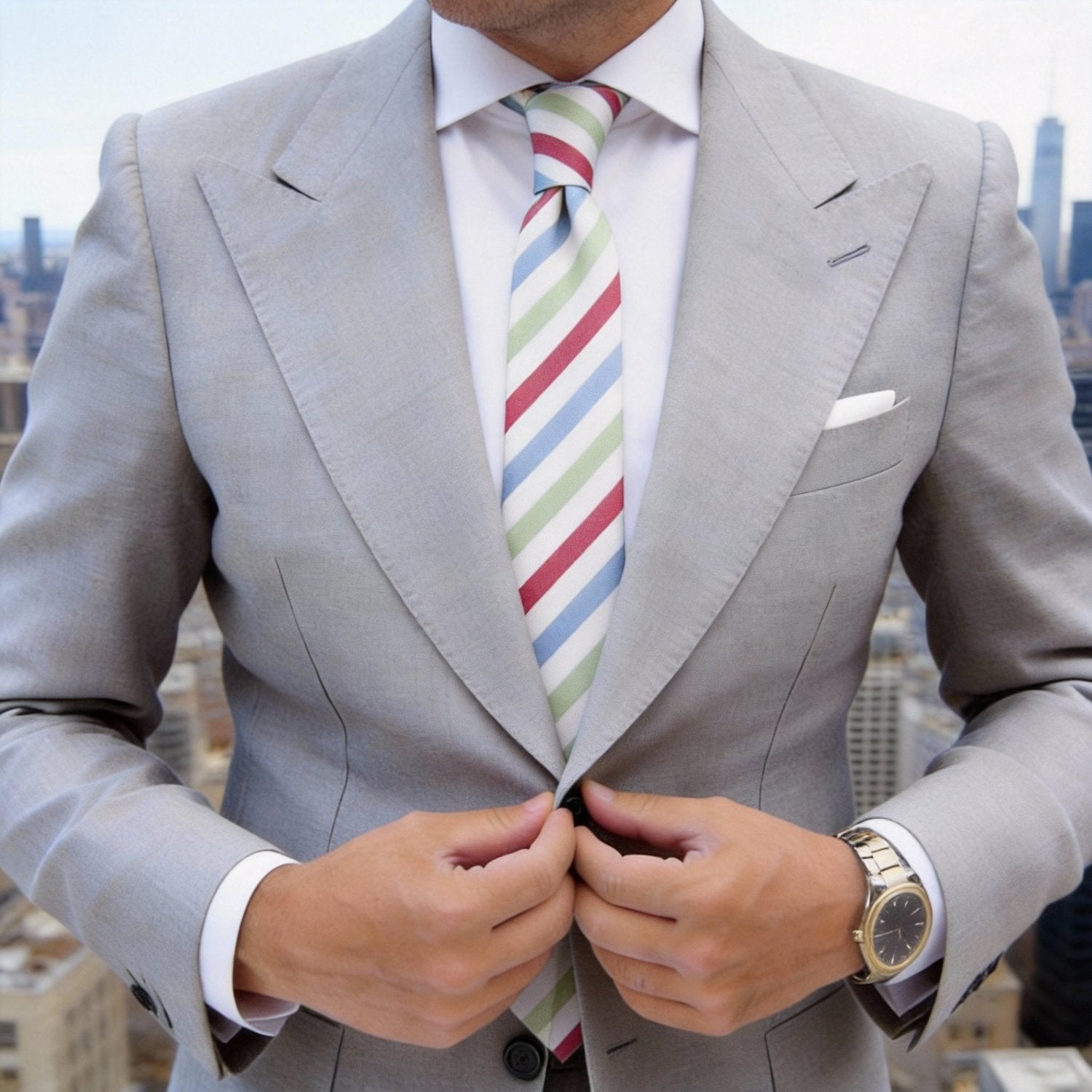 White With Multicolor Stripes Necktie