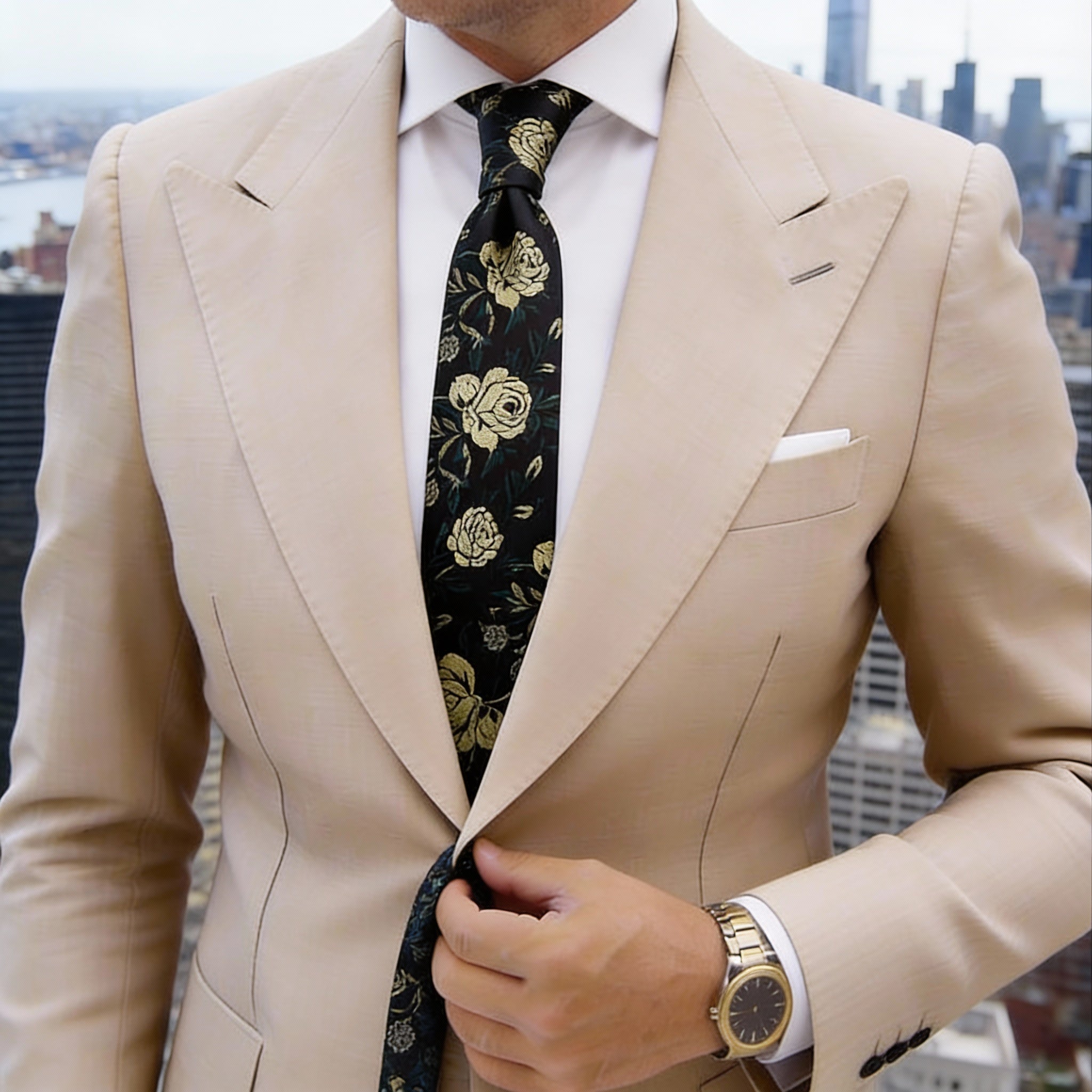 Black with Gold Rose Necktie
