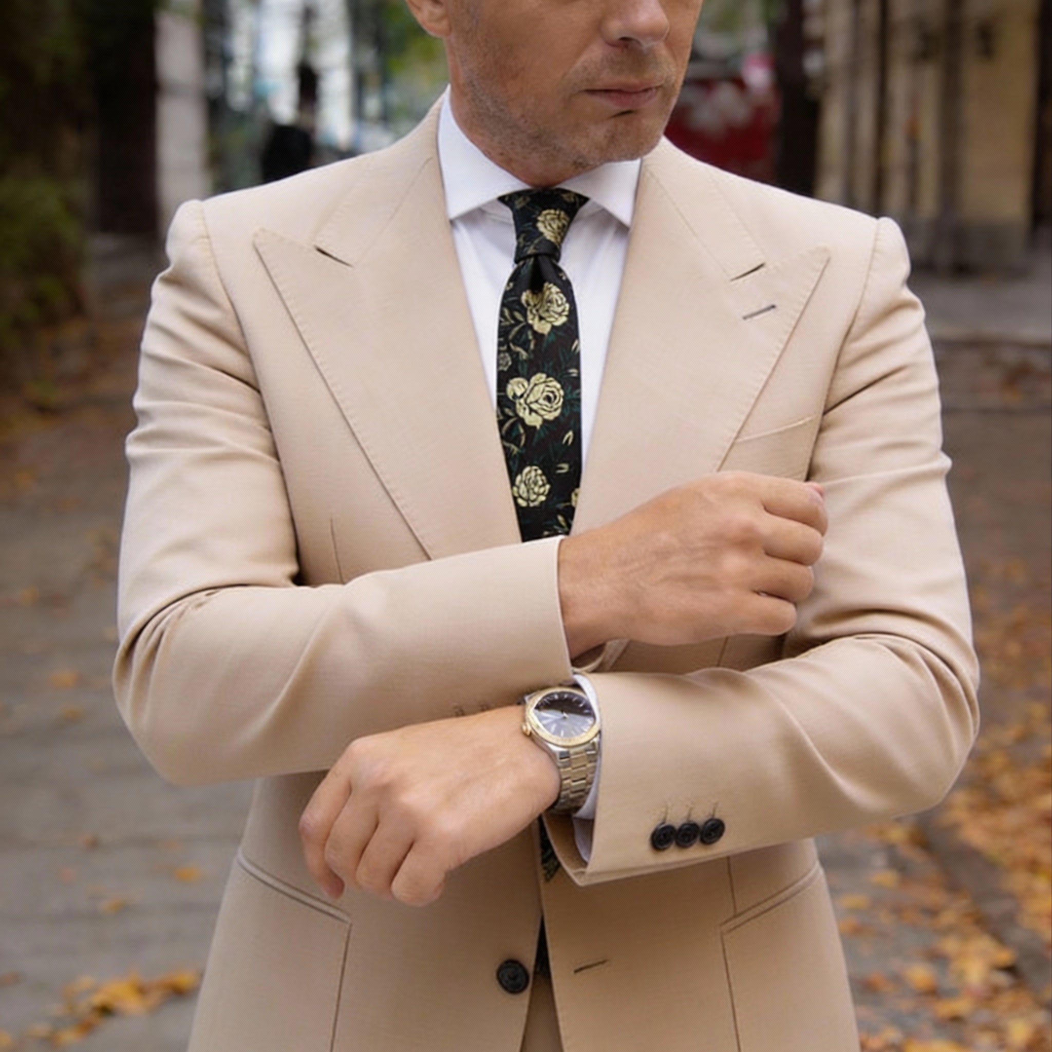 Black with Gold Rose Necktie