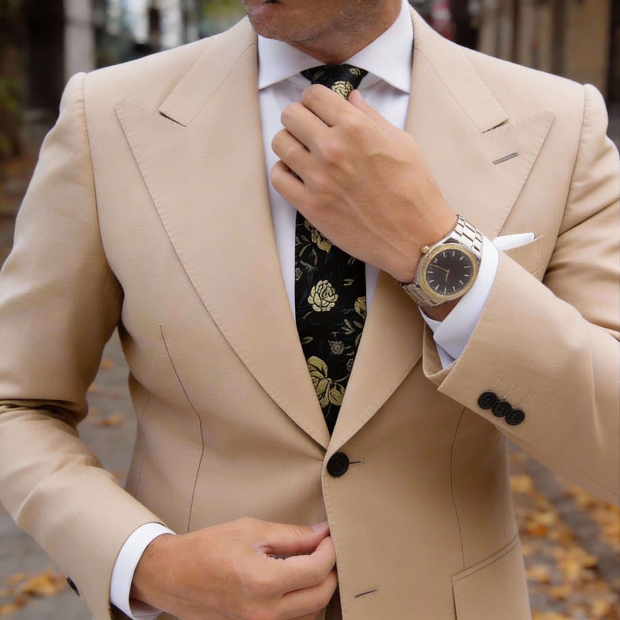 Black with Gold Rose Necktie