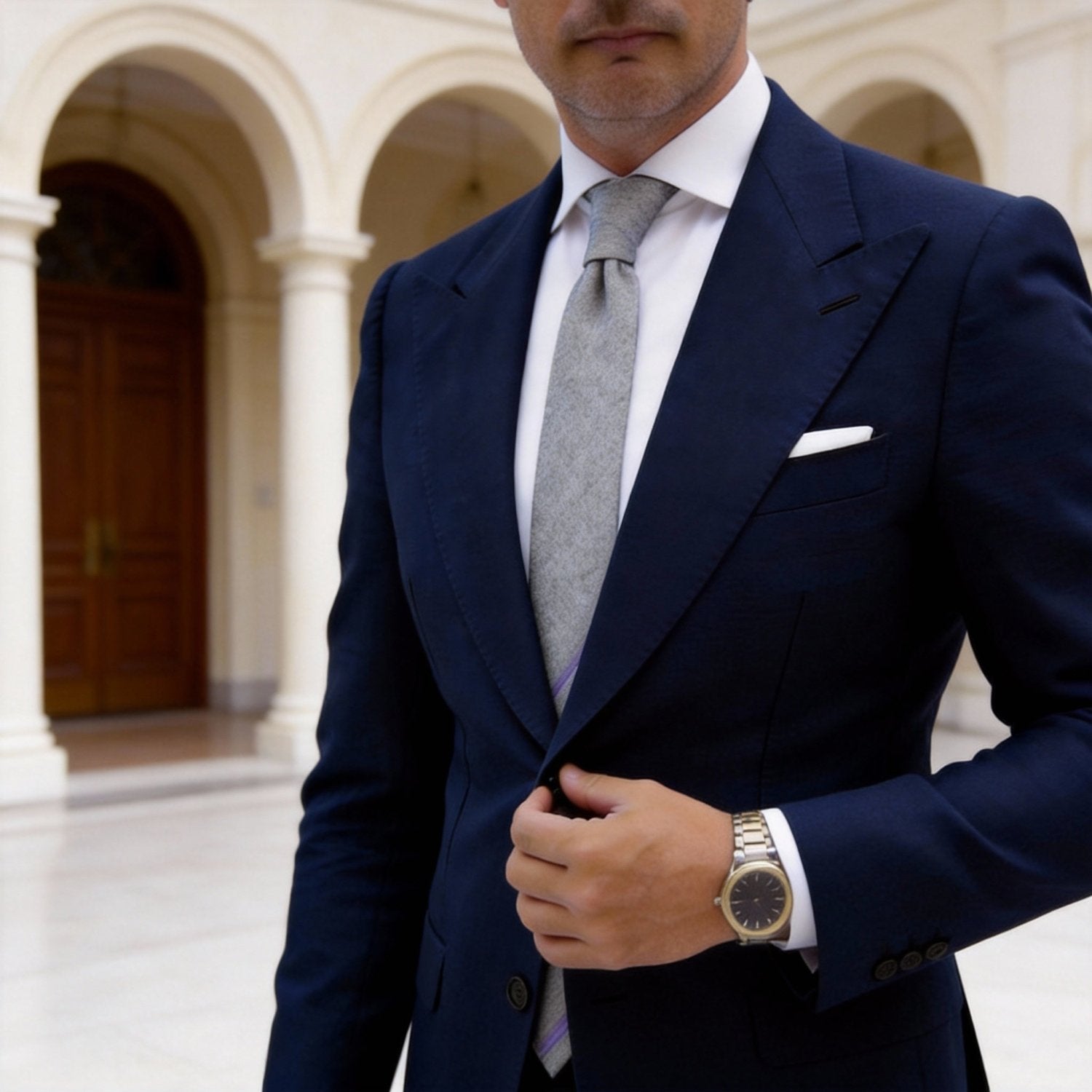 Light Gray with Blue Lining Necktie