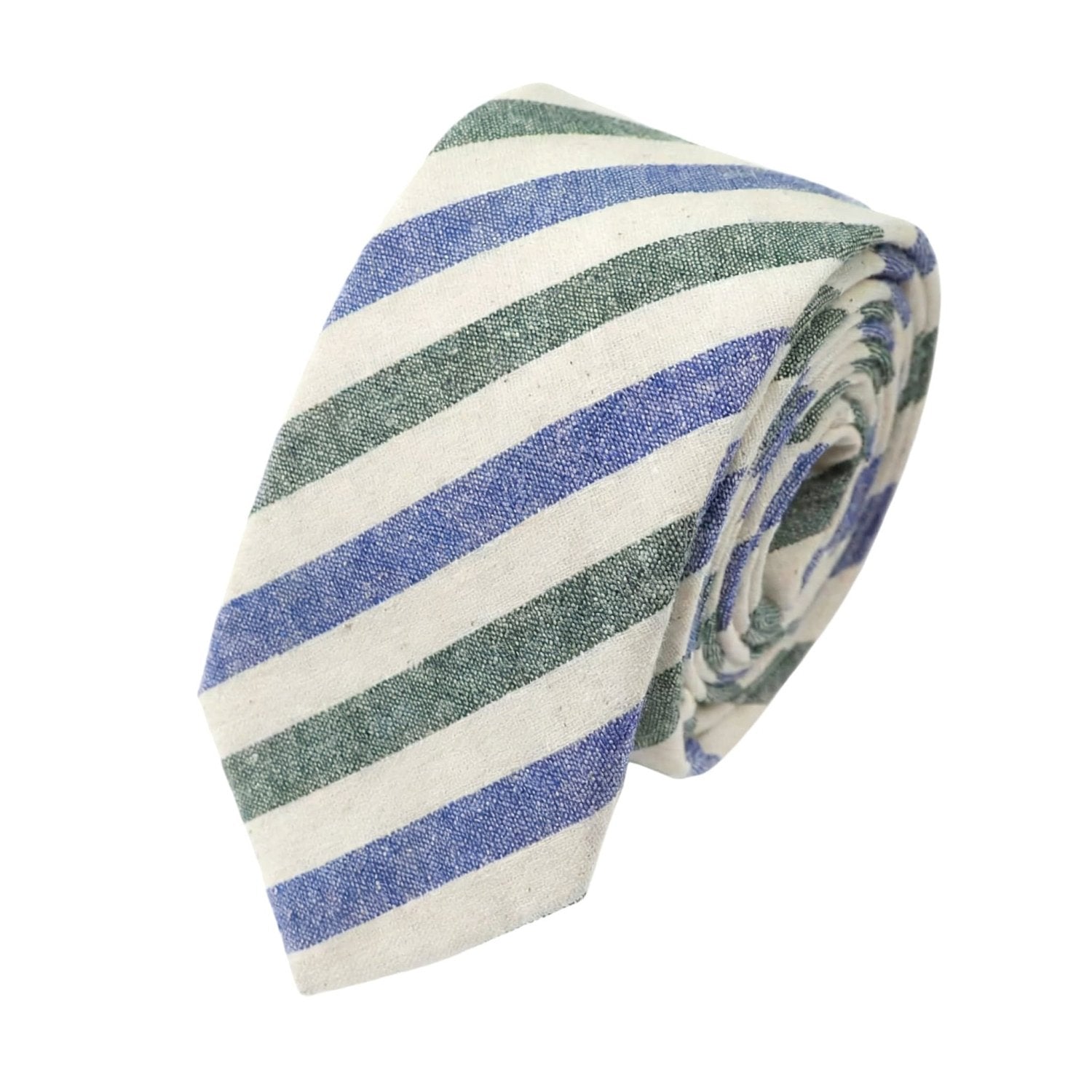 White With Blue Green Striped Necktie