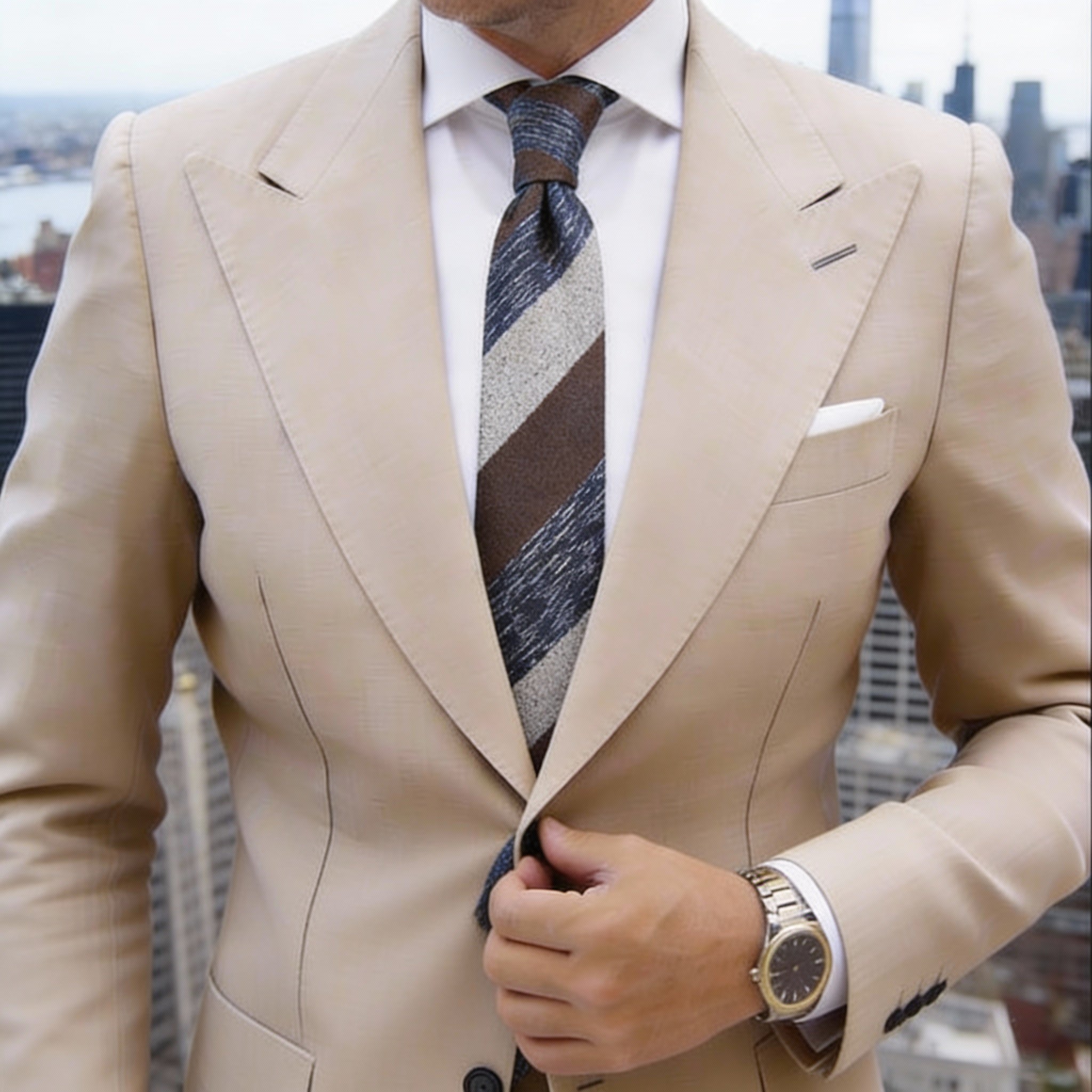 Brown With Blue Beige Striped Necktie