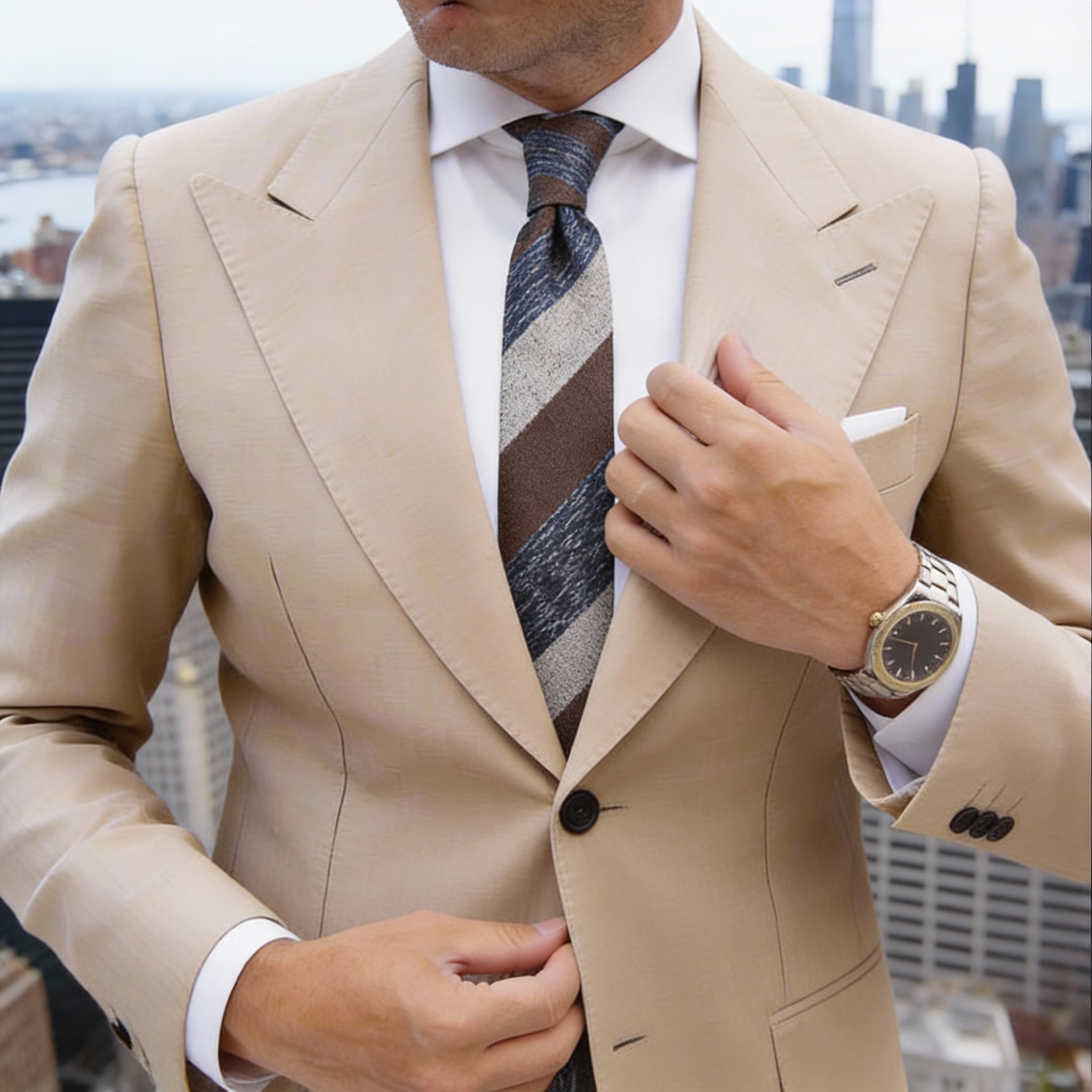 Brown With Blue Beige Striped Necktie