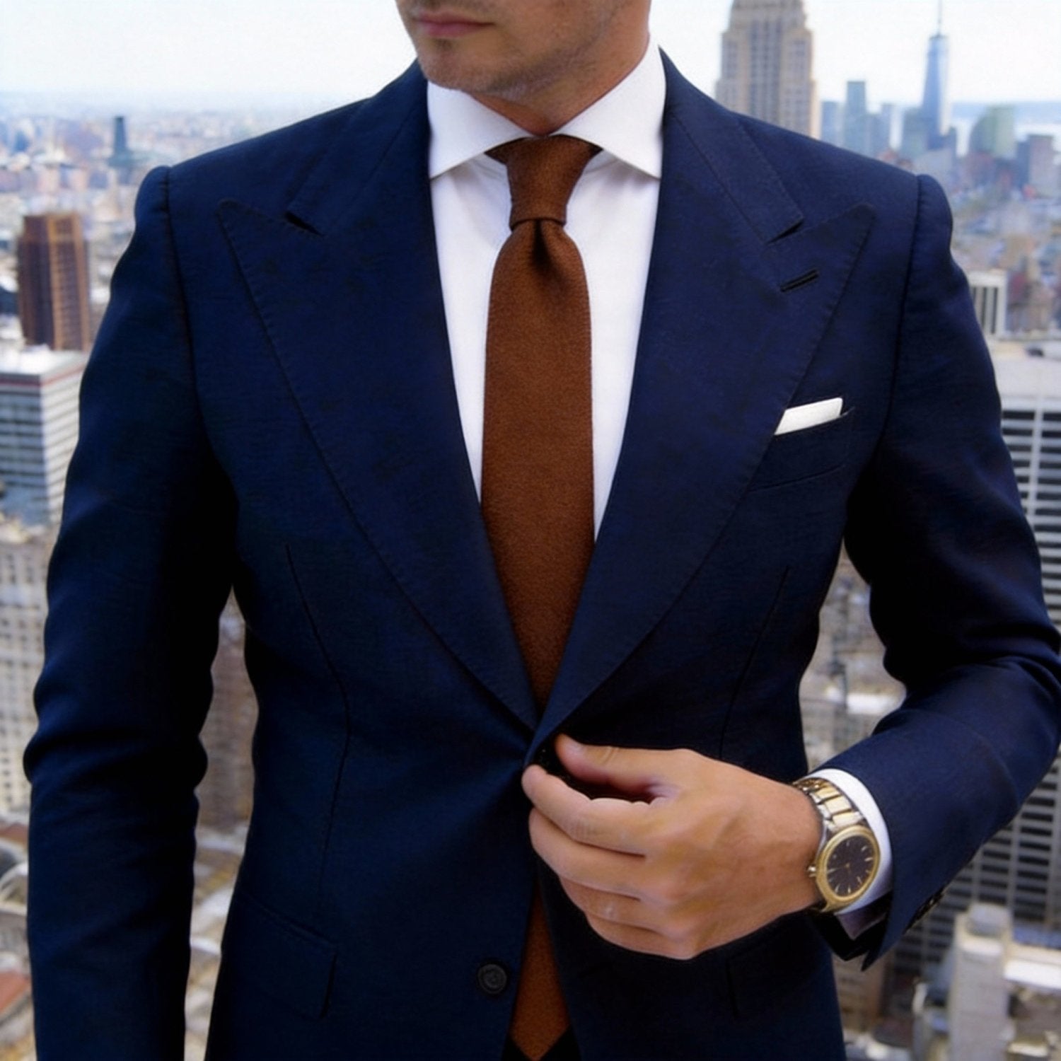 Brown With White Textured Necktie