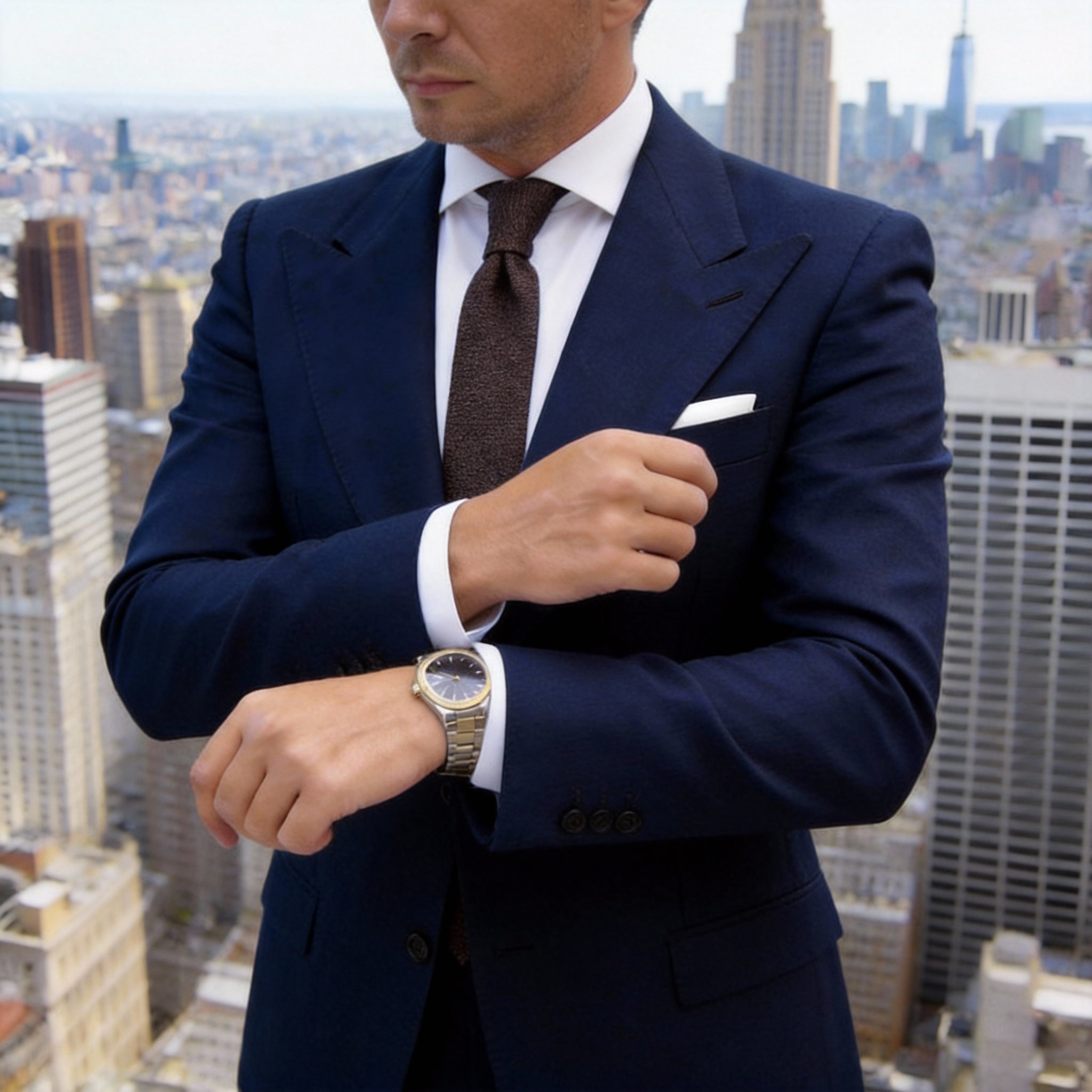 Brown With White Textured Necktie