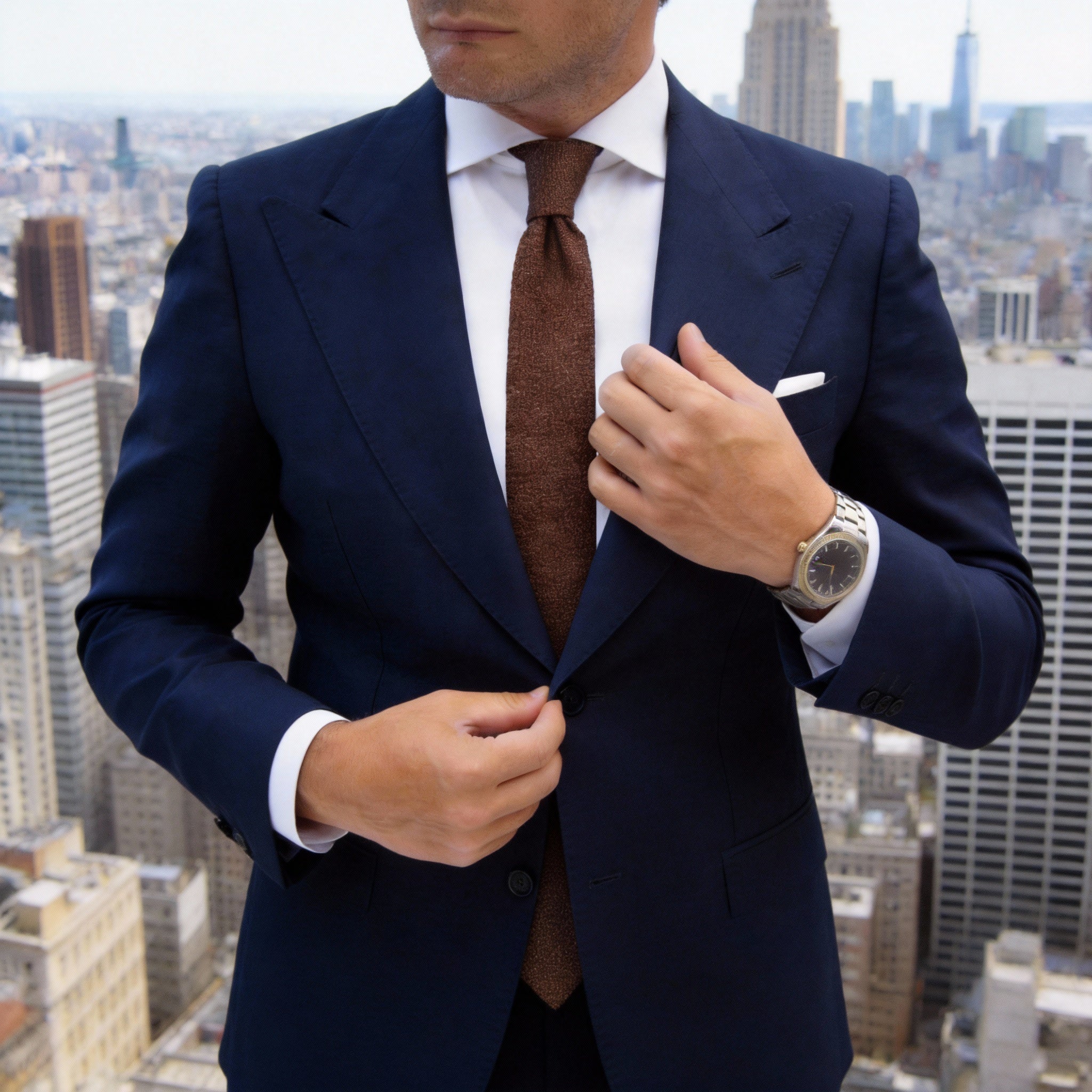 Brown With White Textured Necktie