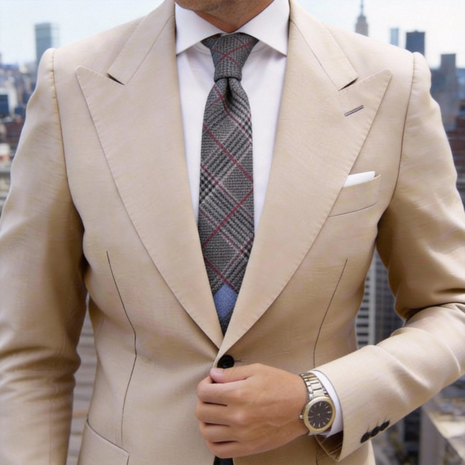 Gray With Red Plaid Necktie