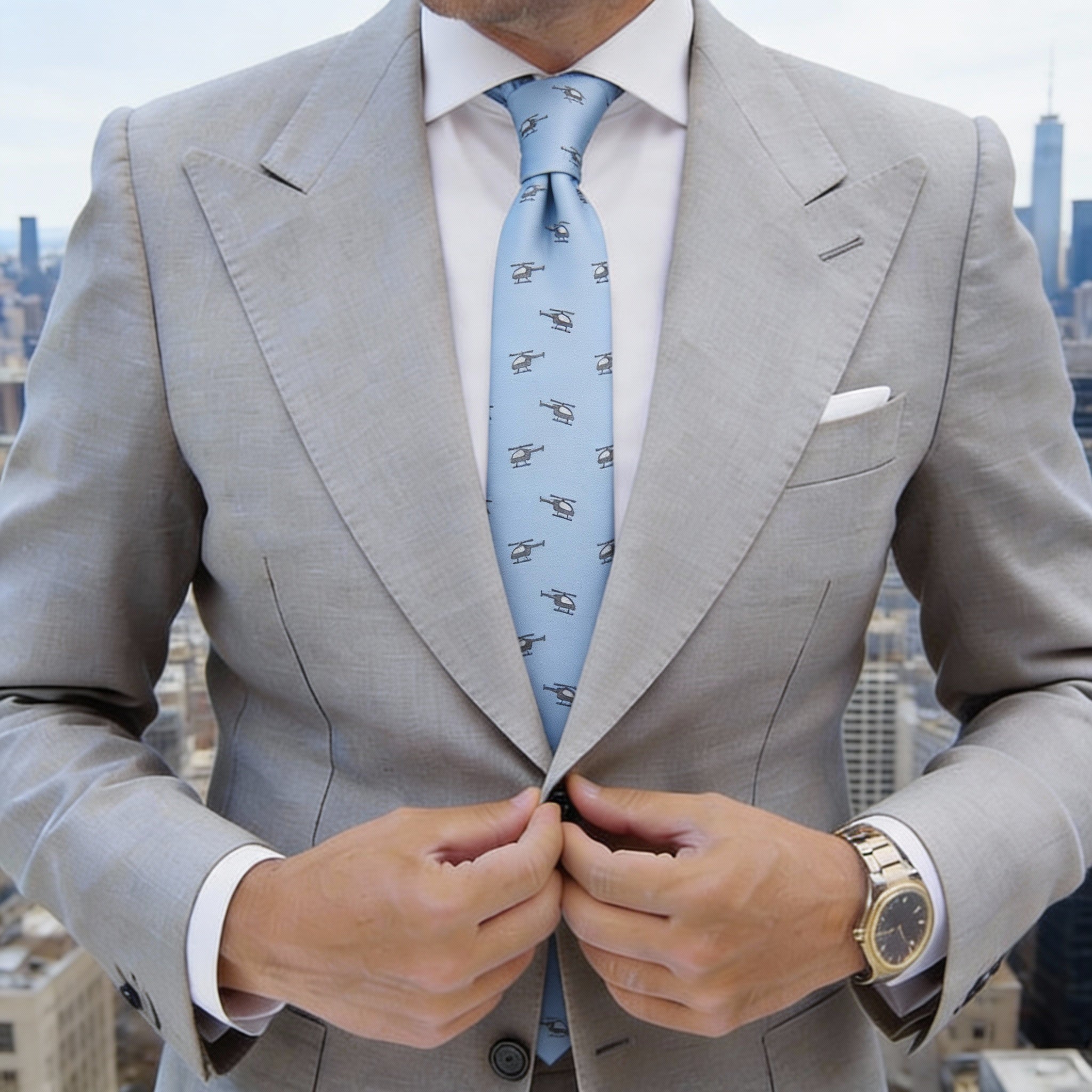 Light Blue With Black Helicopter Necktie