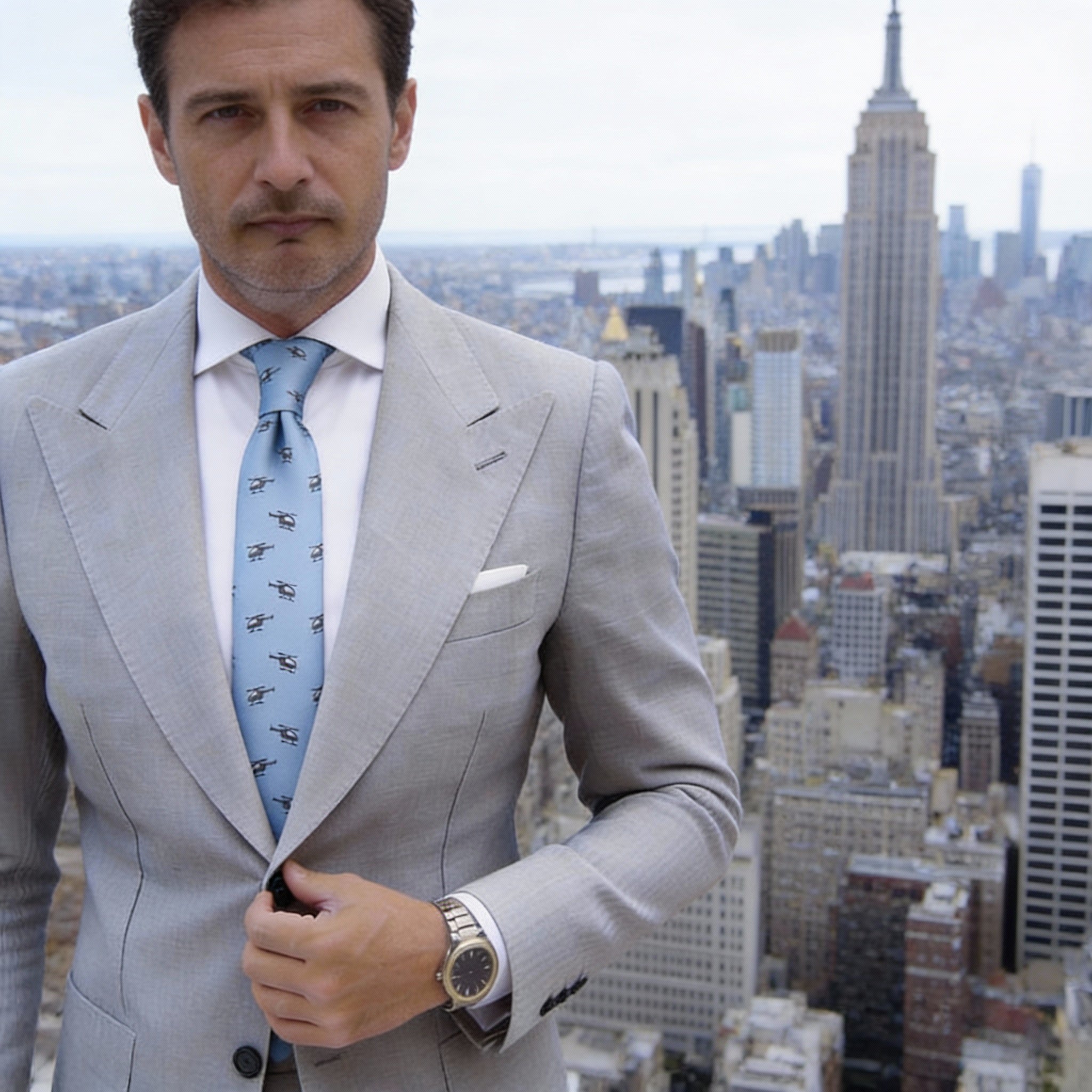 Light Blue With Black Helicopter Necktie