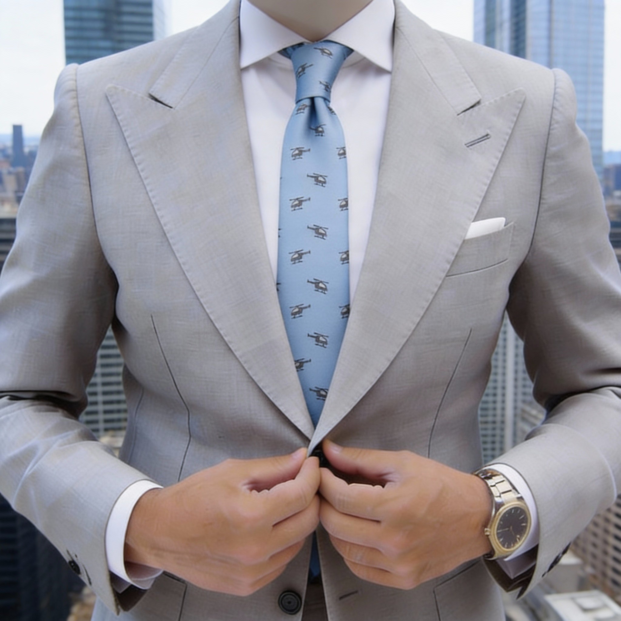 Light Blue With Black Helicopter Necktie
