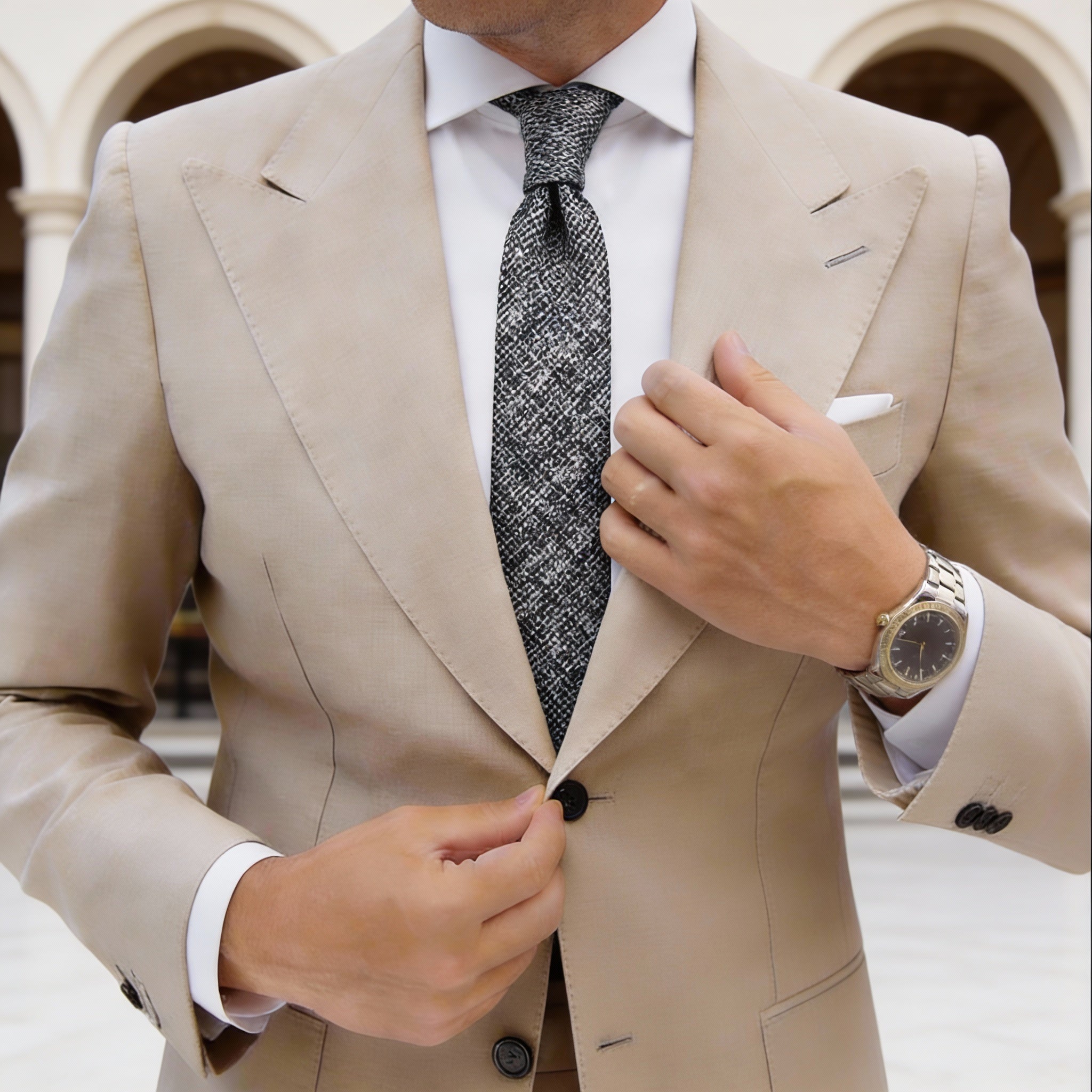 Black With White Textured Necktie