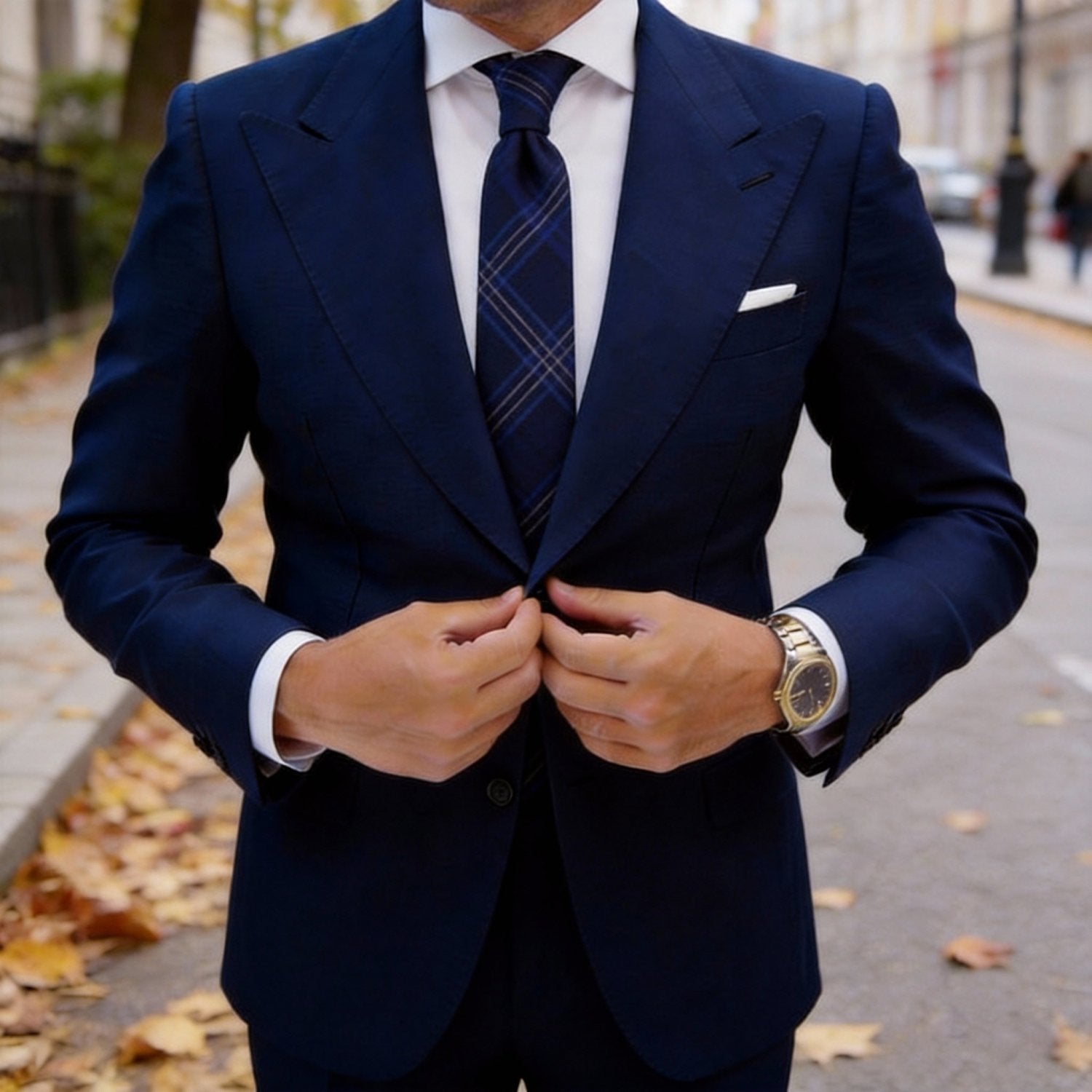 Dark Blue with Light Pink Plaid Necktie