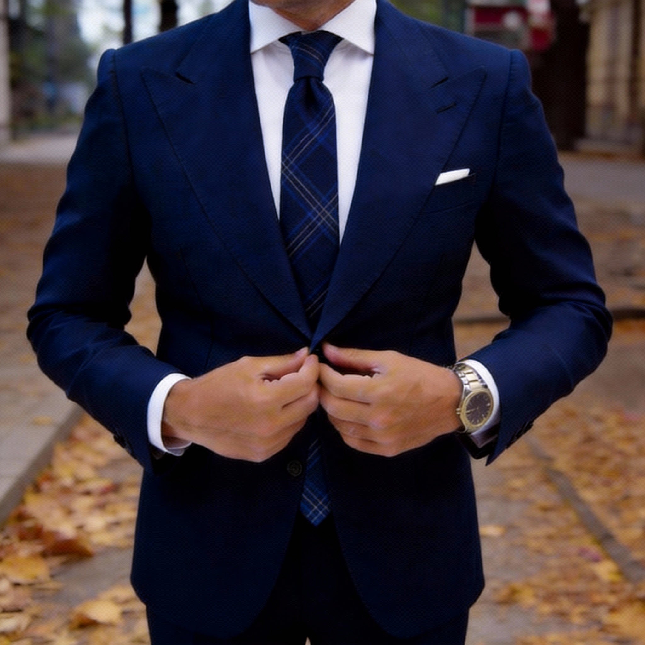 Dark Blue with Light Pink Plaid Necktie