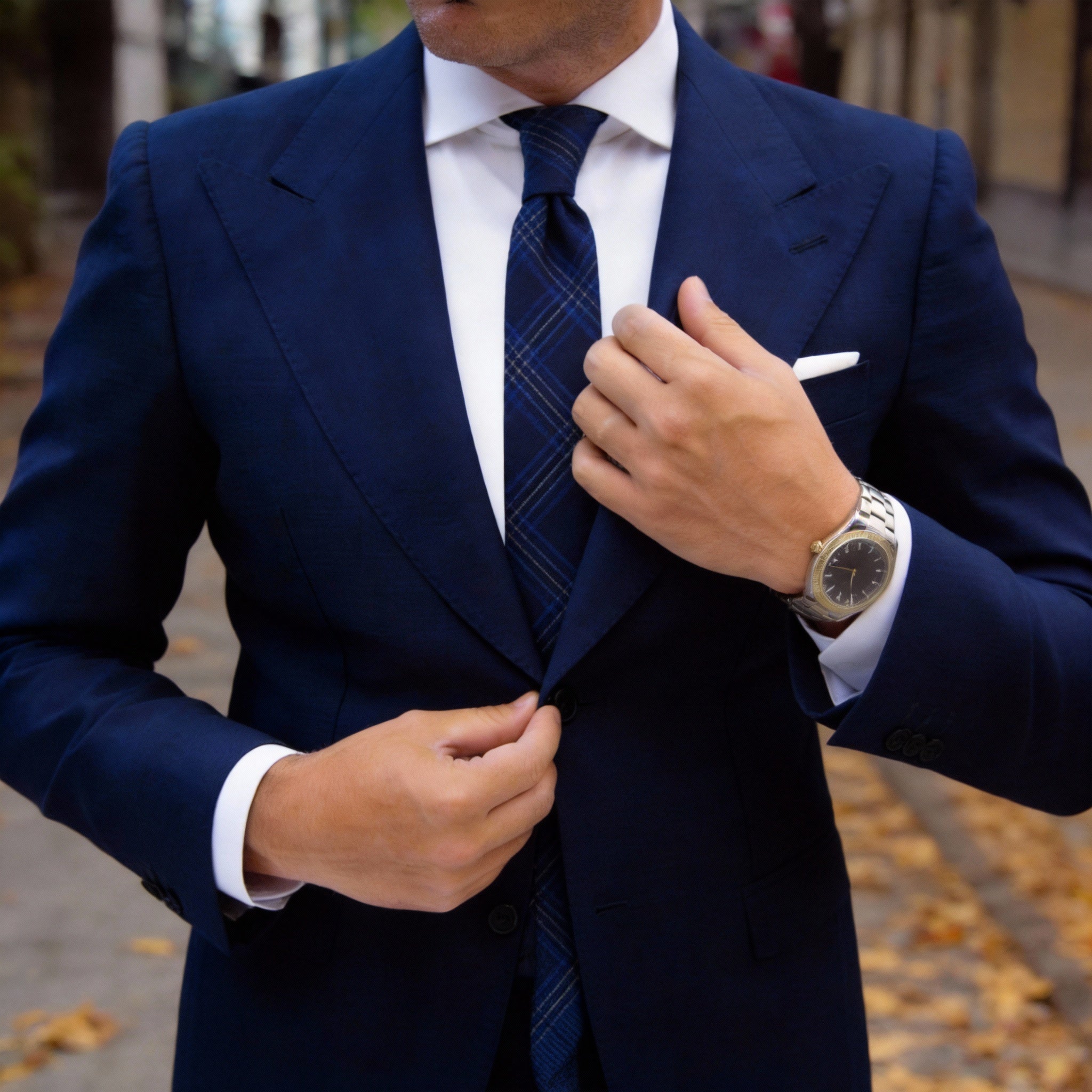 Dark Blue with Light Pink Plaid Necktie