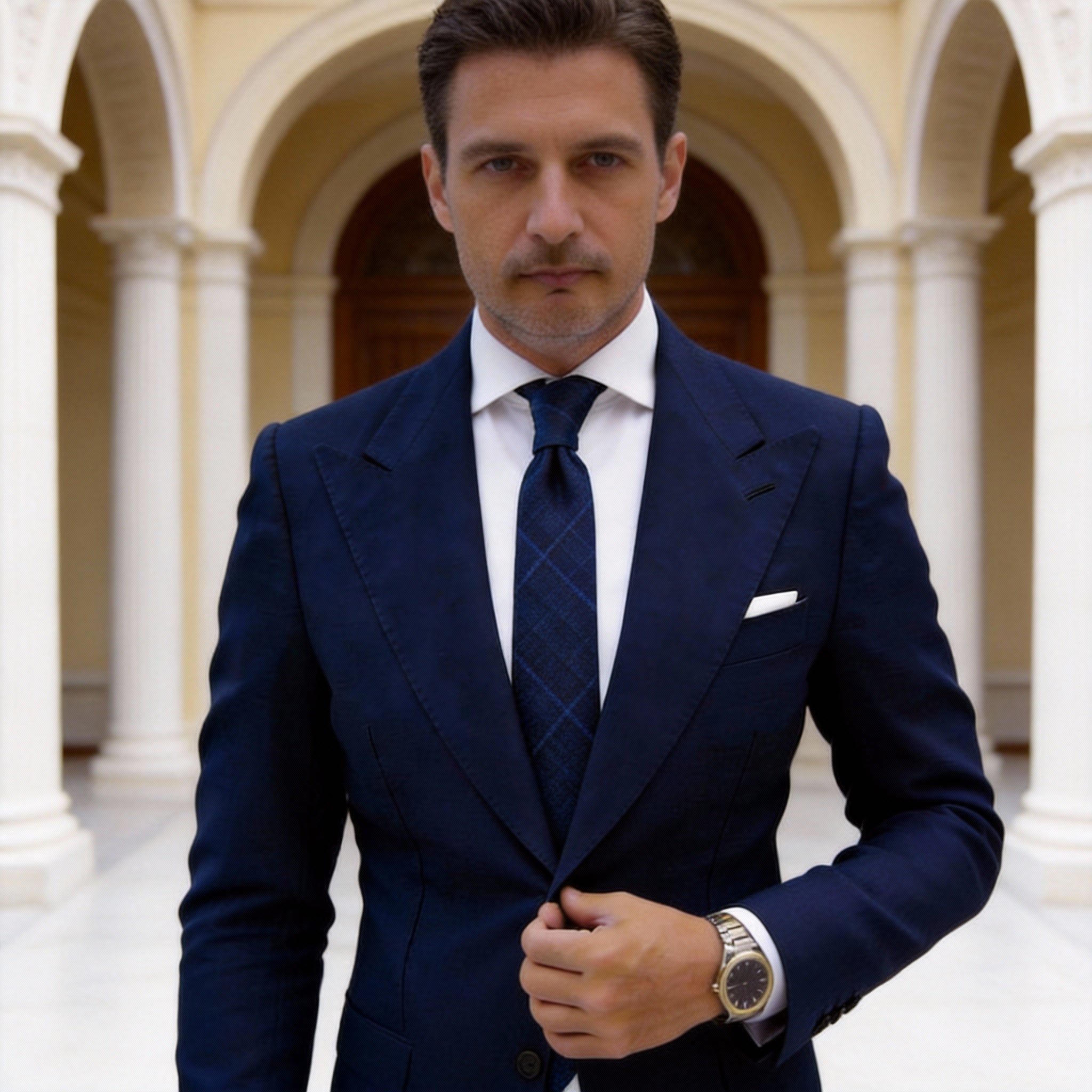 Navy Blue With Light Blue Diamond Necktie