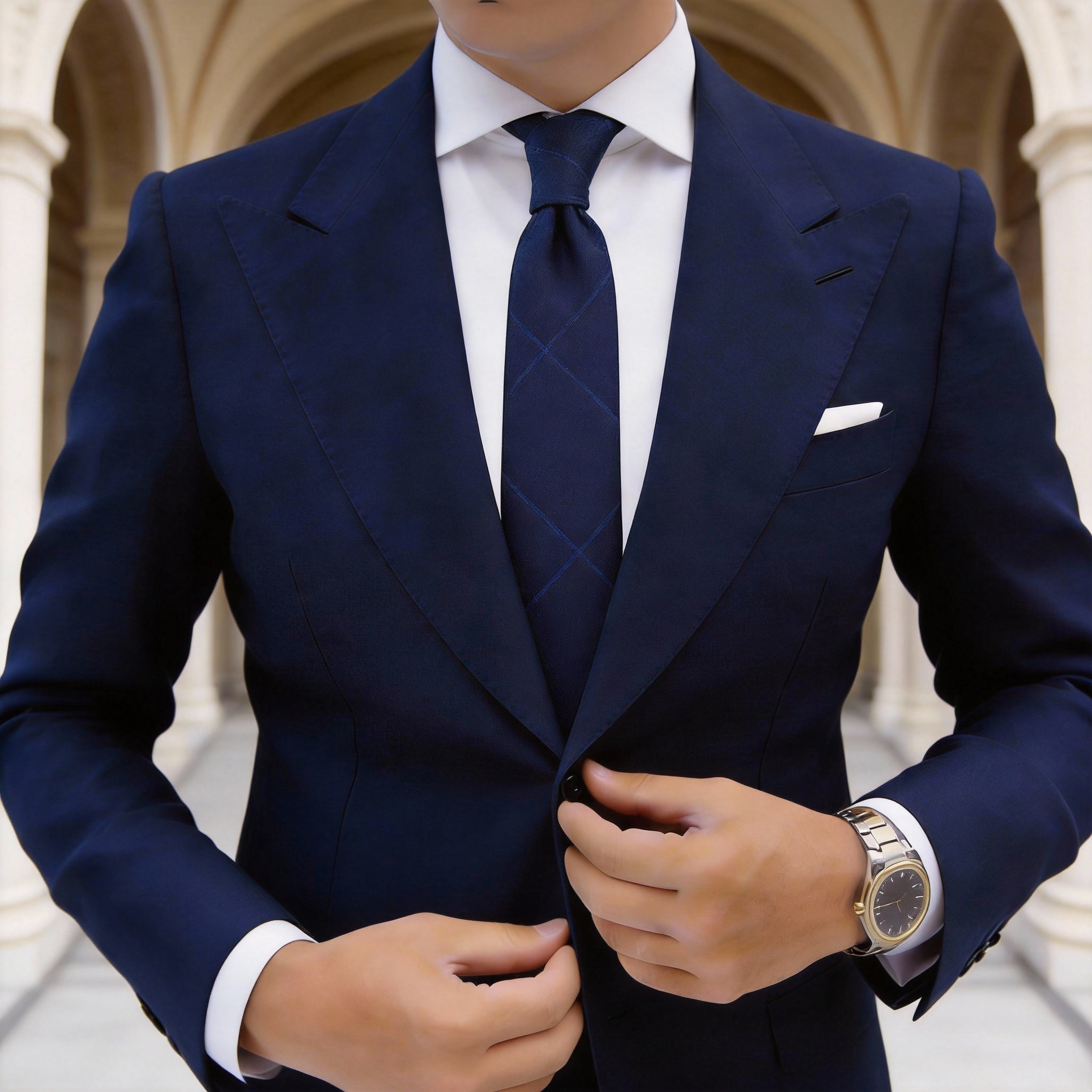 Navy Blue With Light Blue Diamond Necktie