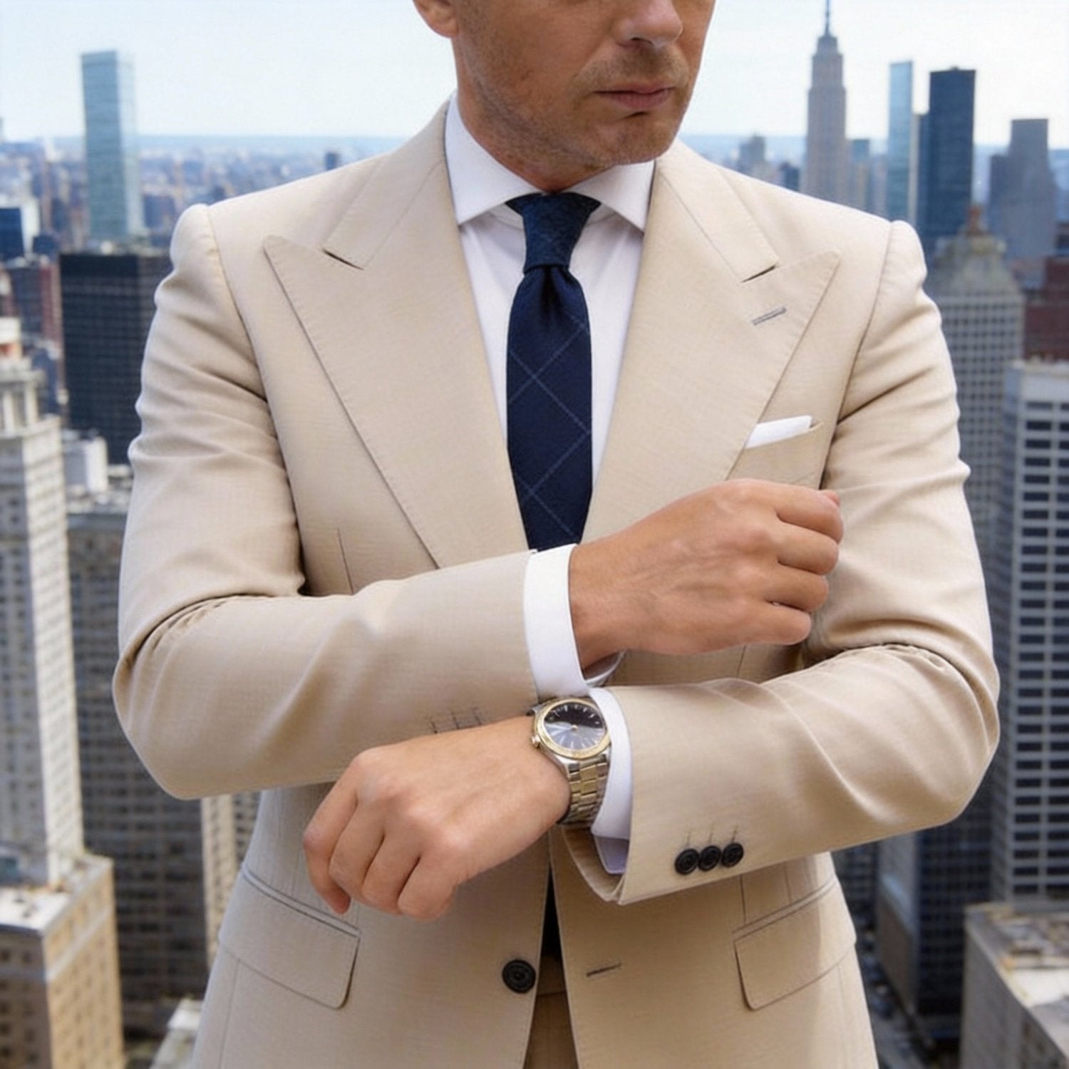 Navy Blue With Subtle Grid Necktie