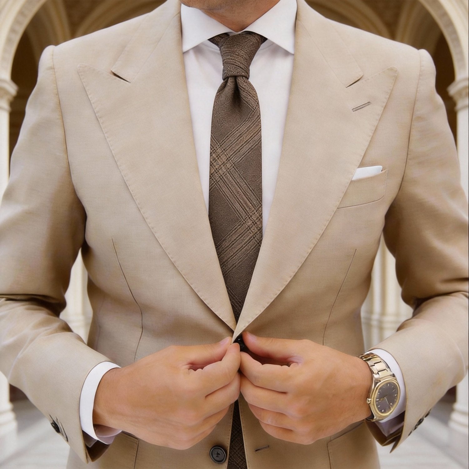 Brown Necktie with Brown Plaid Pattern