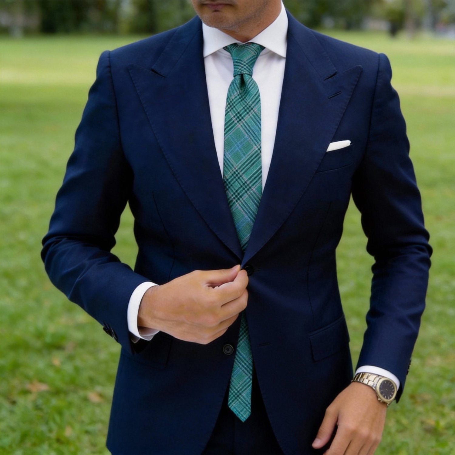 Green With Black Plaid Necktie
