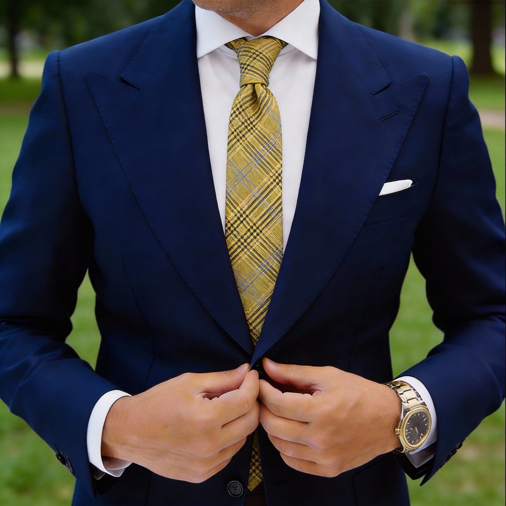 Yellow With Blue-Black Plaid Necktie