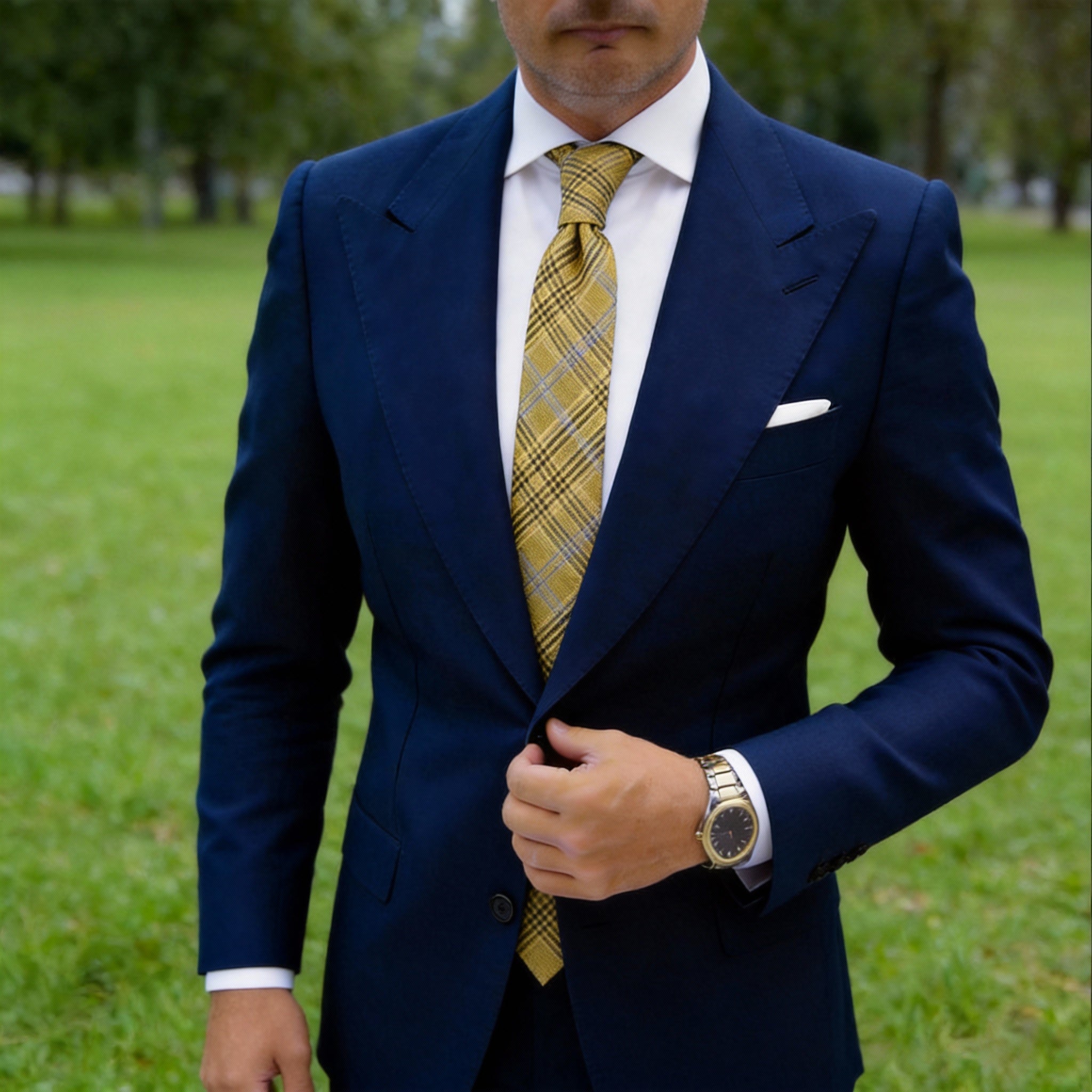 Yellow With Blue-Black Plaid Necktie