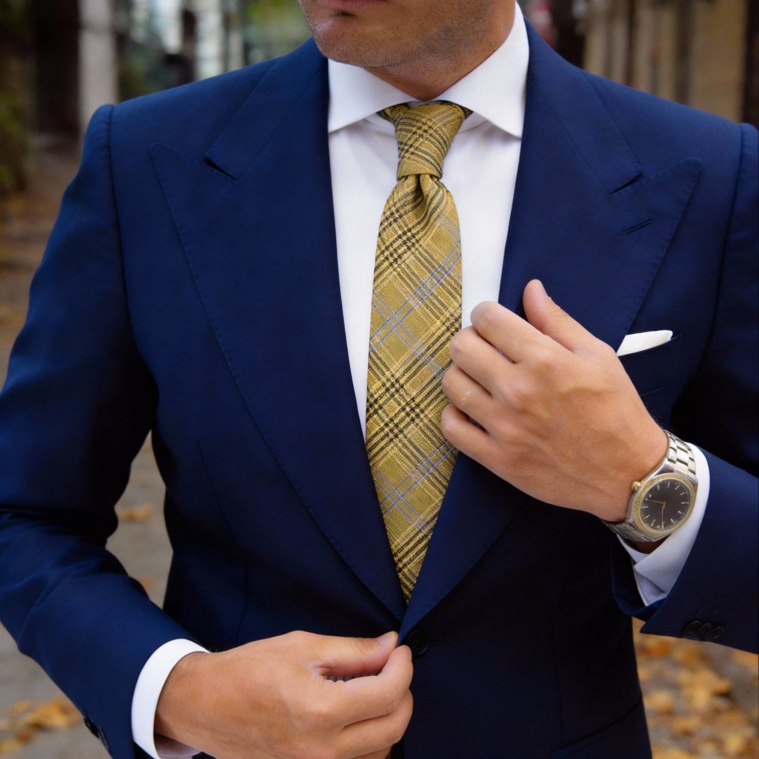 Yellow With Blue-Black Plaid Necktie