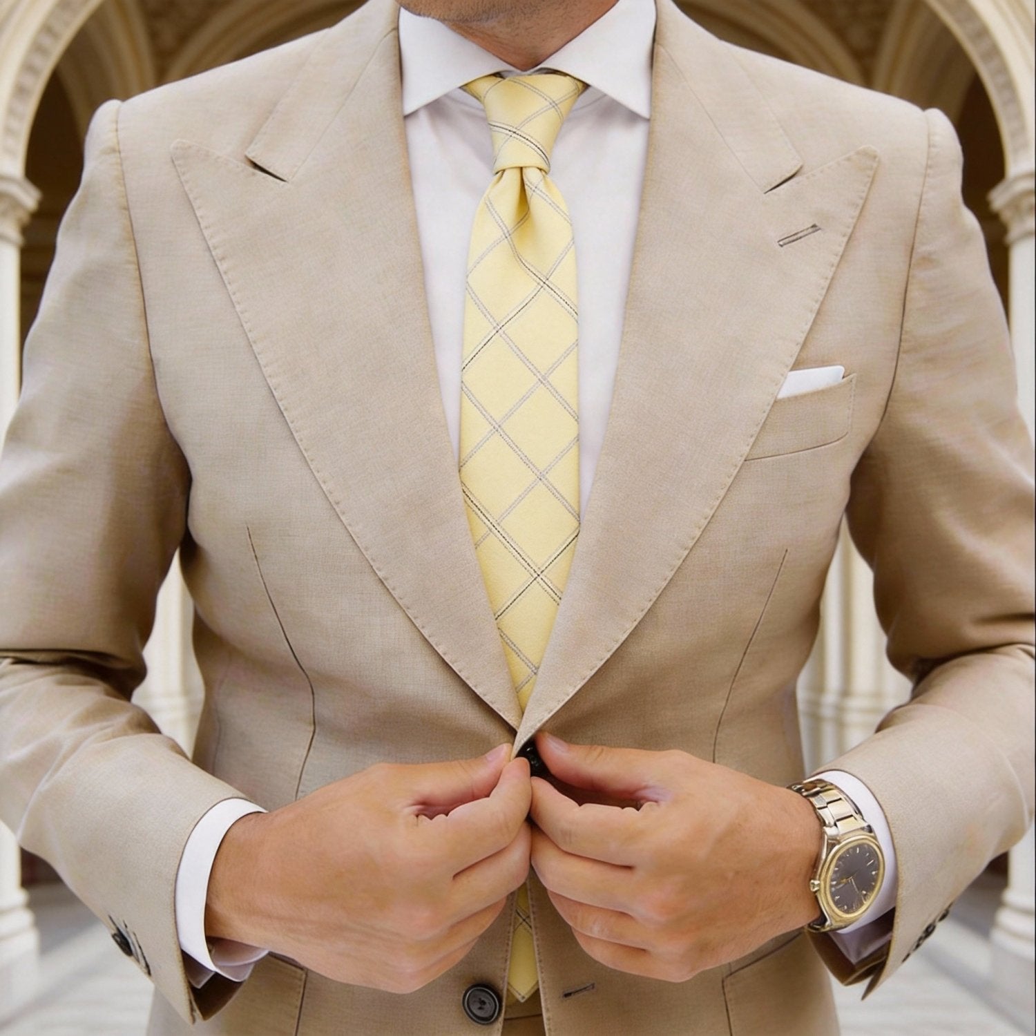 Yellow With Gray Grid Necktie