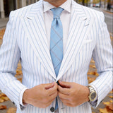 Light Blue Necktie With Black & Beige Checkered