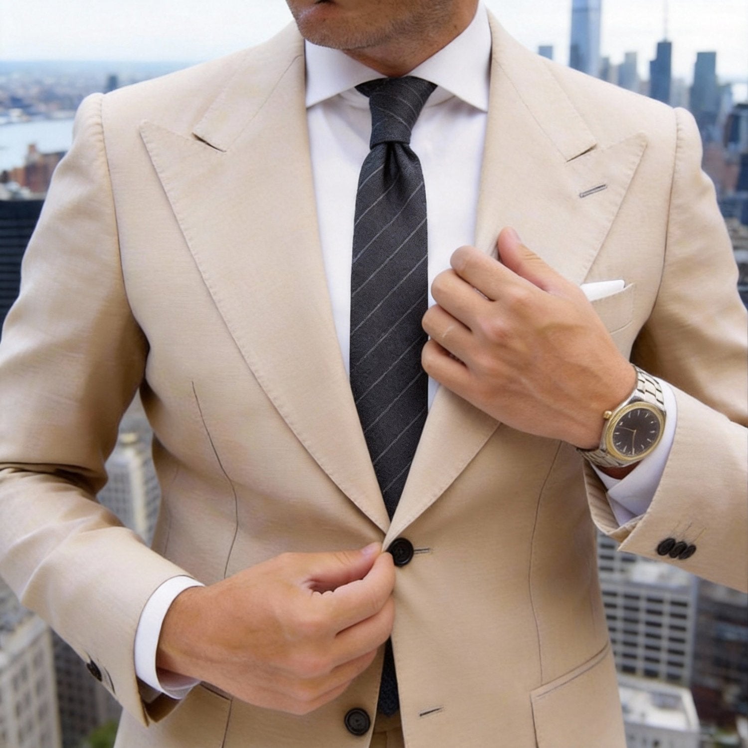 Gray With Fine White Stripes Necktie