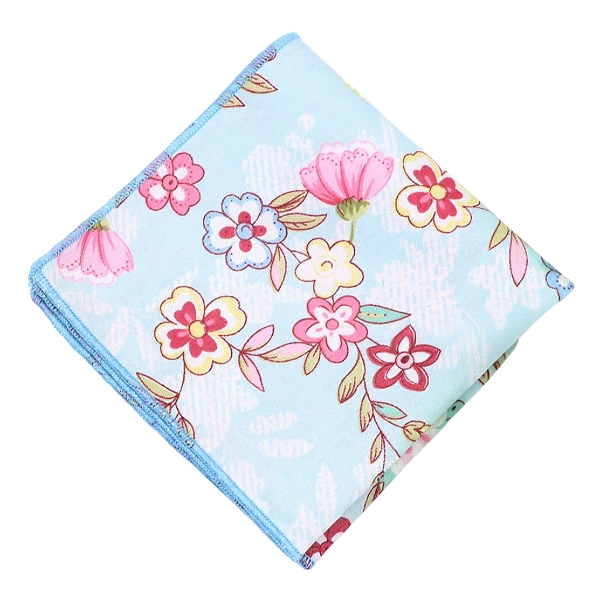 Light Blue Pink Floral Pocket Square