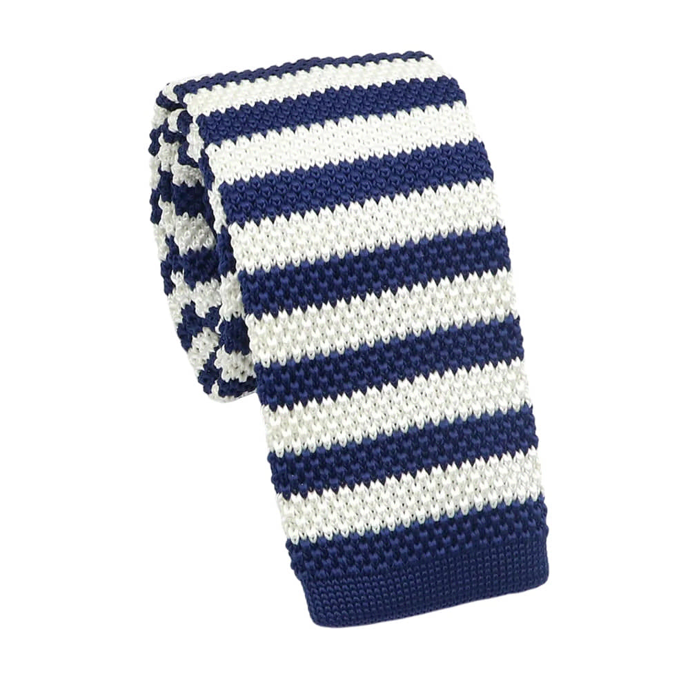 Navy Blue White Striped Necktie