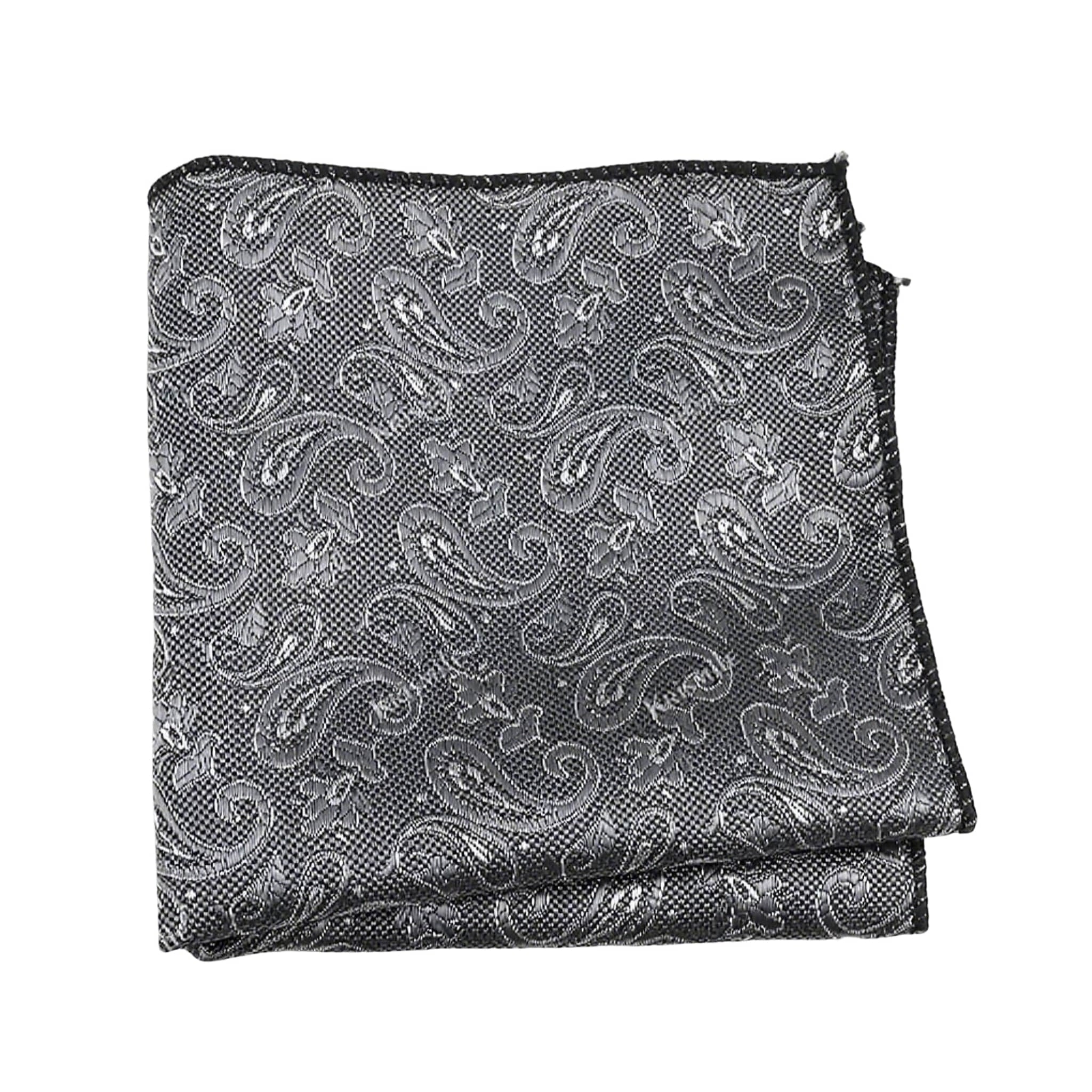 Gray Silver Paisley Pocket Square