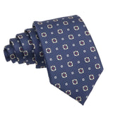 Navy Blue Beige Floral Necktie
