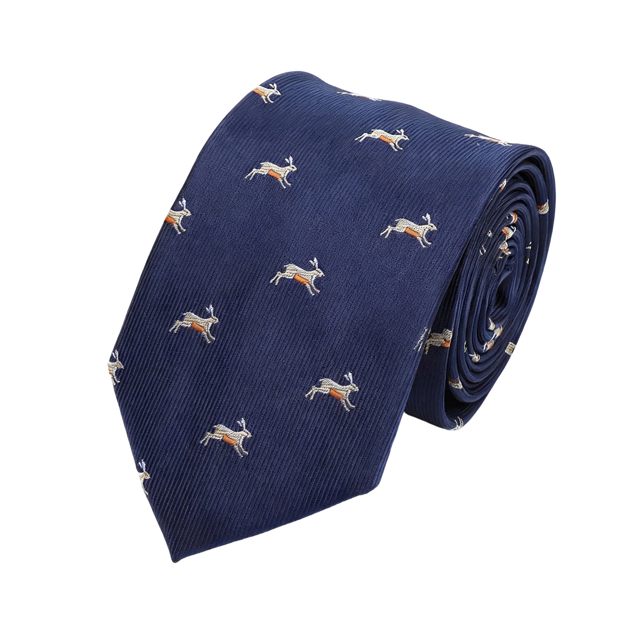 Navy Blue Brown Printed Necktie