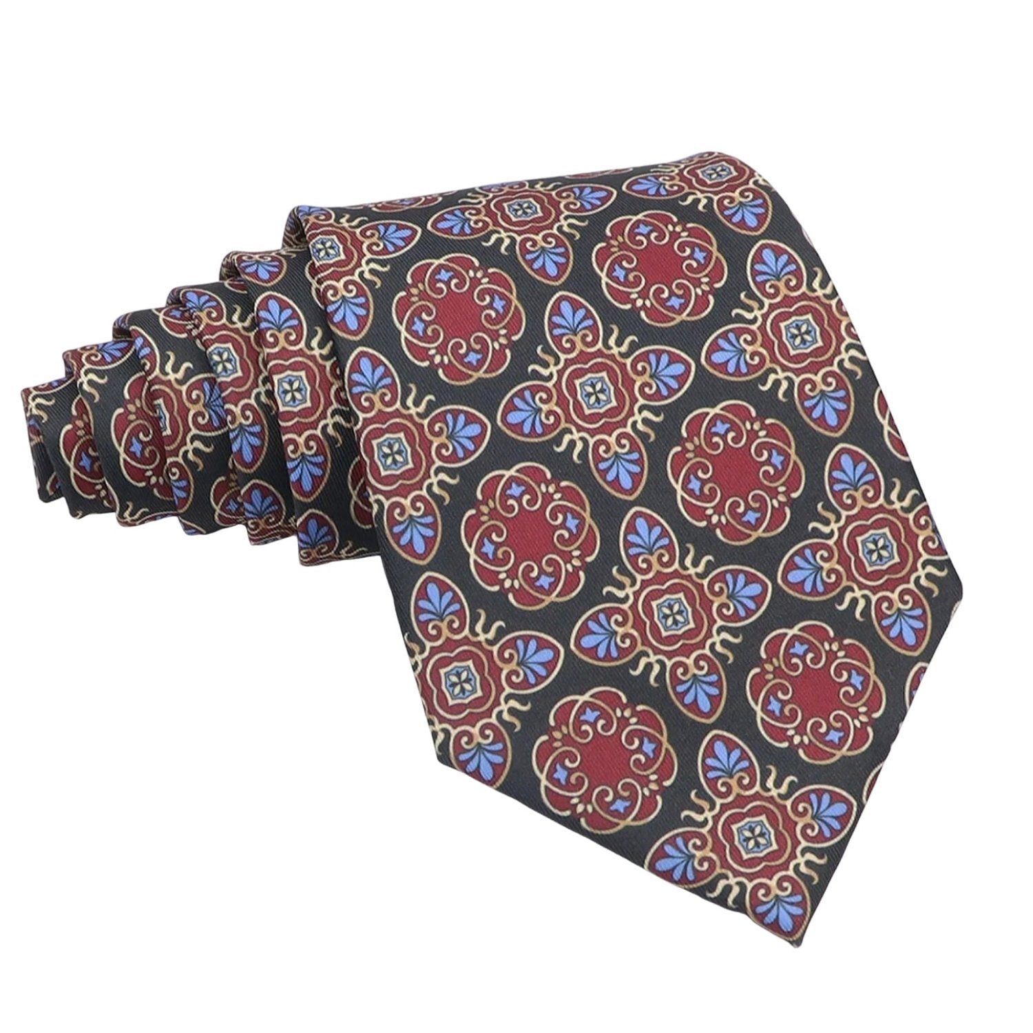 Black With Red Blue Medallion Necktie