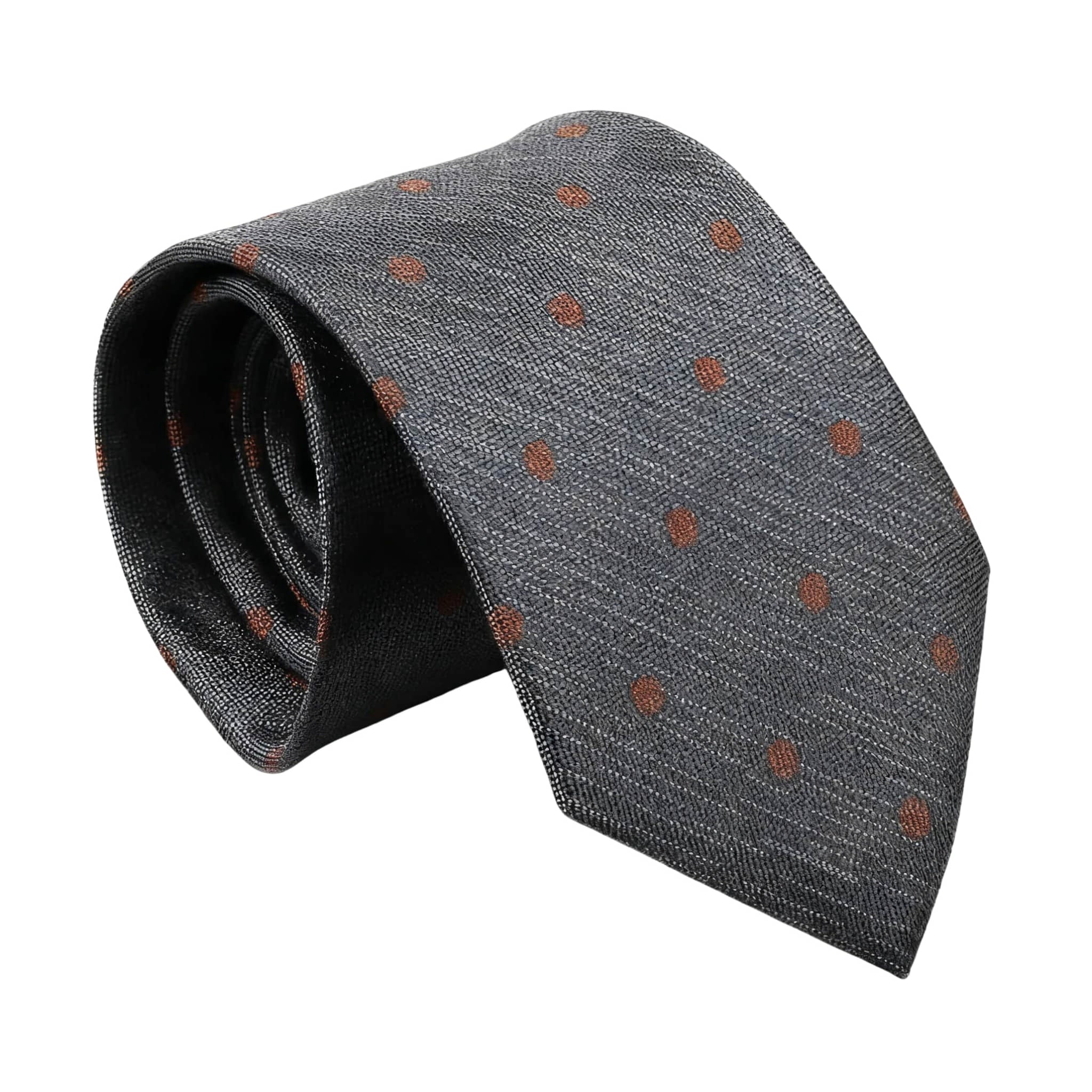 Gray Orange Polka Dot Necktie