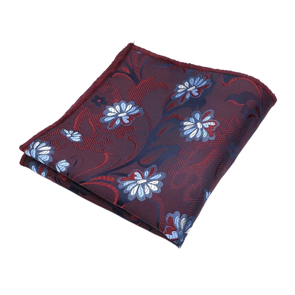 Burgundy White Floral Pocket Square