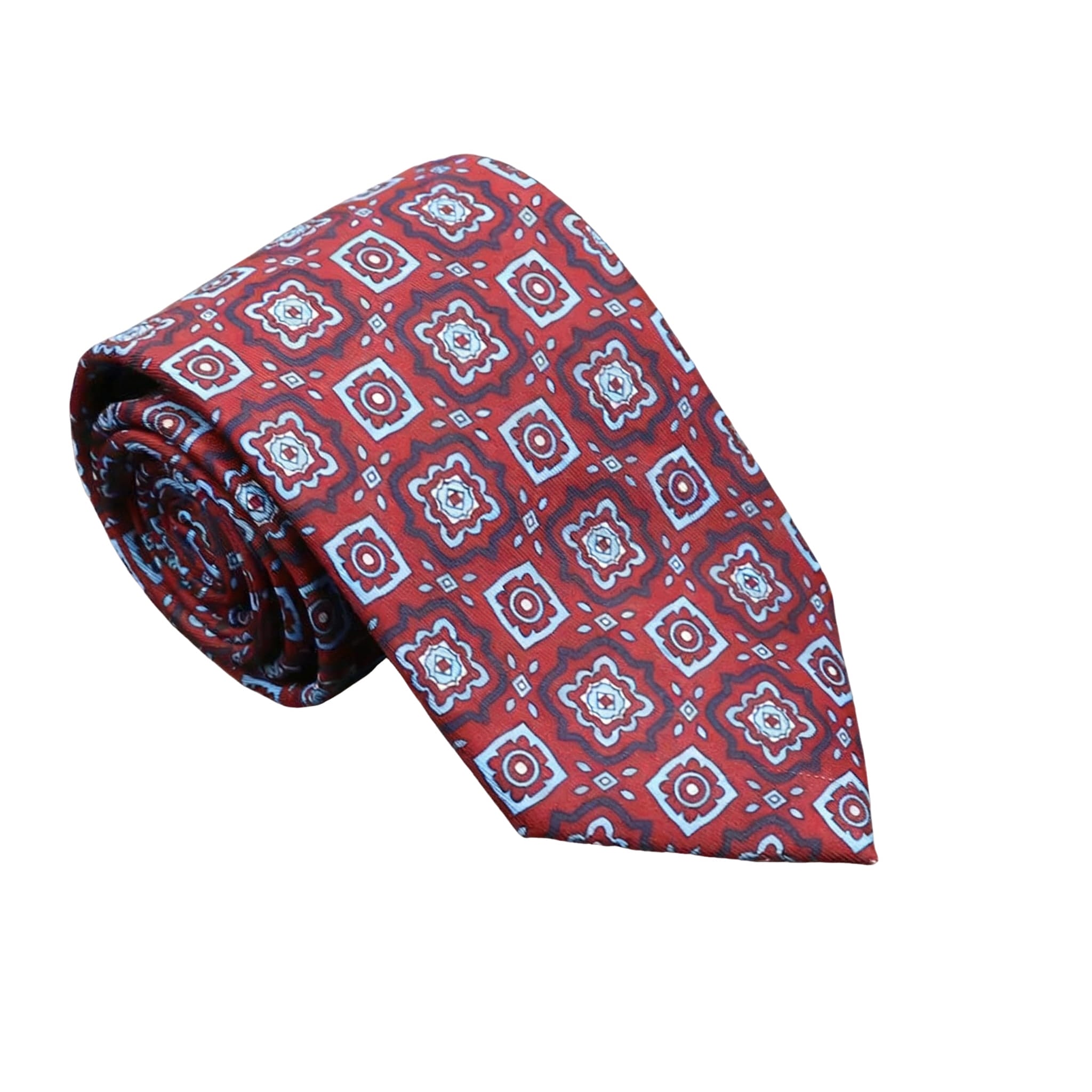 Burgundy Light Blue Geometric Necktie