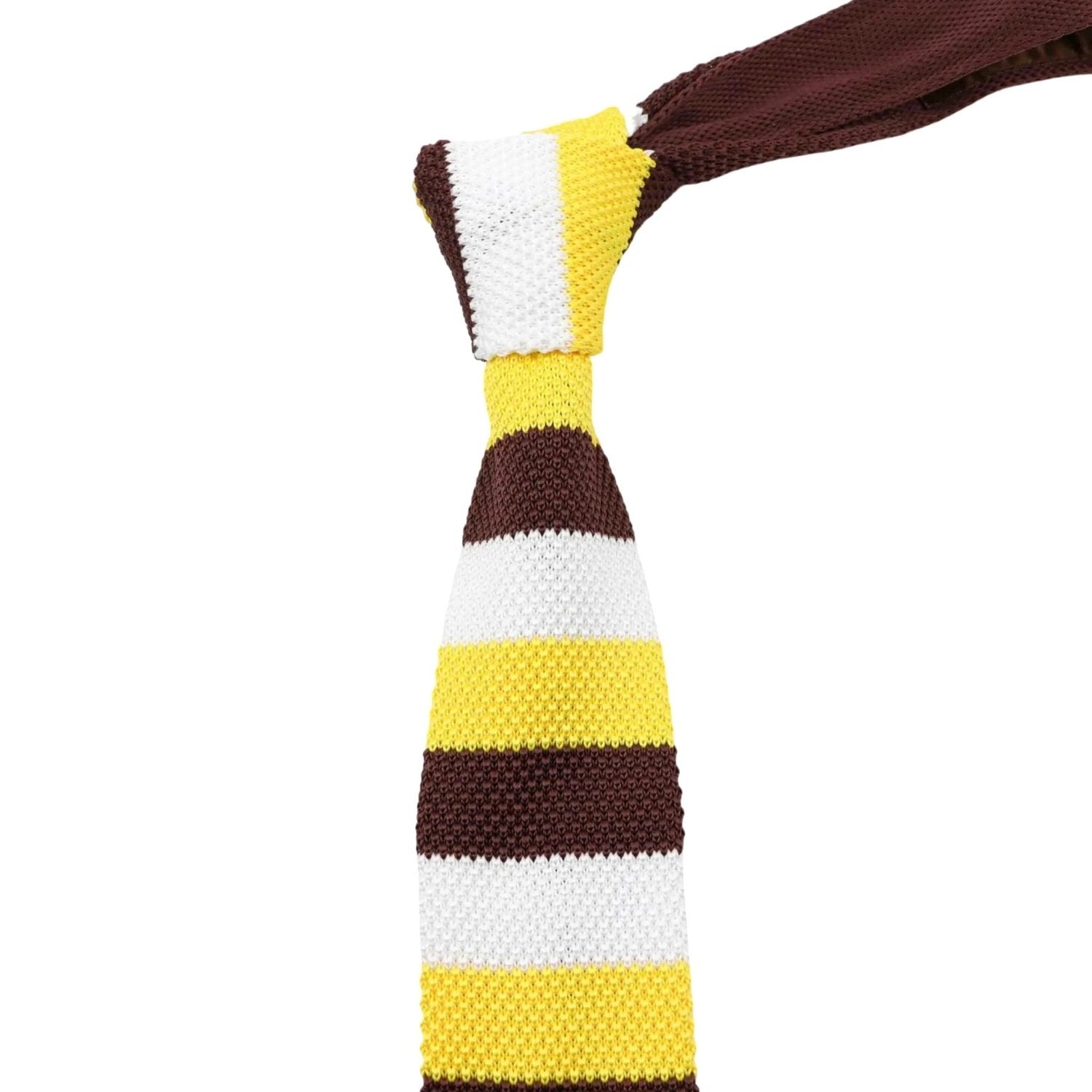 Brown With Yellow White Horizontal Stripes Necktie