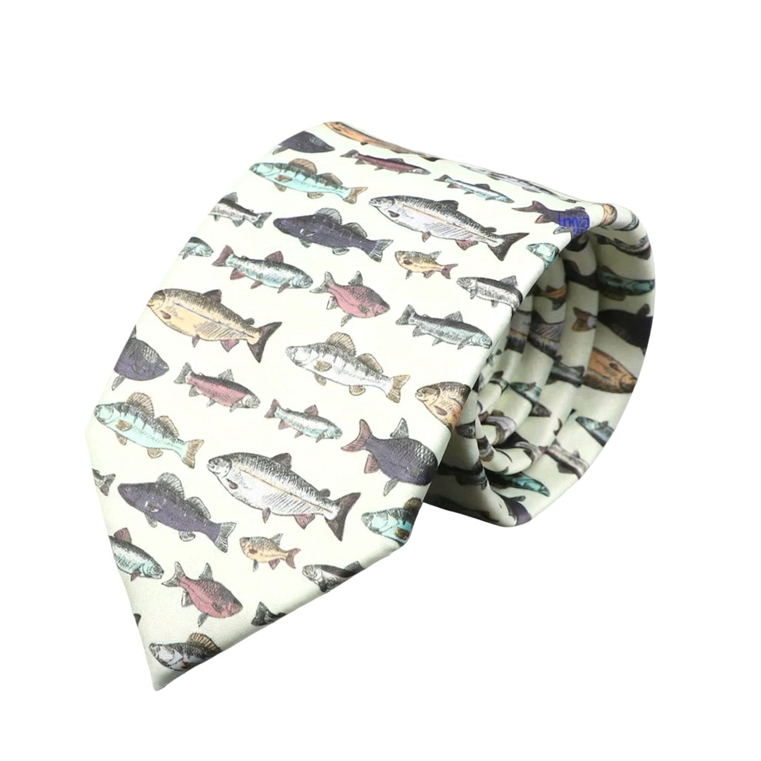 Light Beige With Colorful Fish Necktie